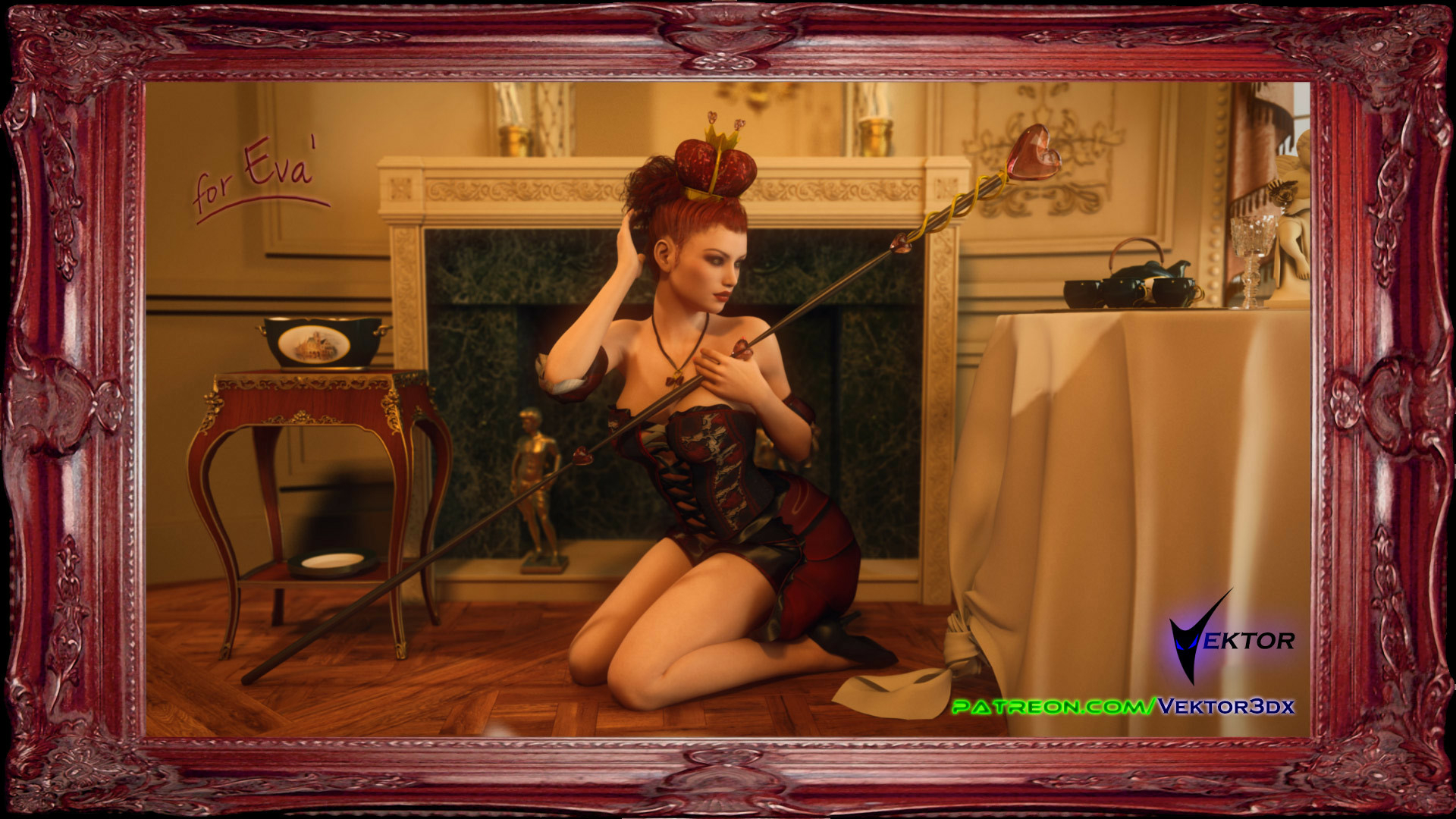 Queen of Hearts Alice Queen Lingerie Corset Pinup Kneeling