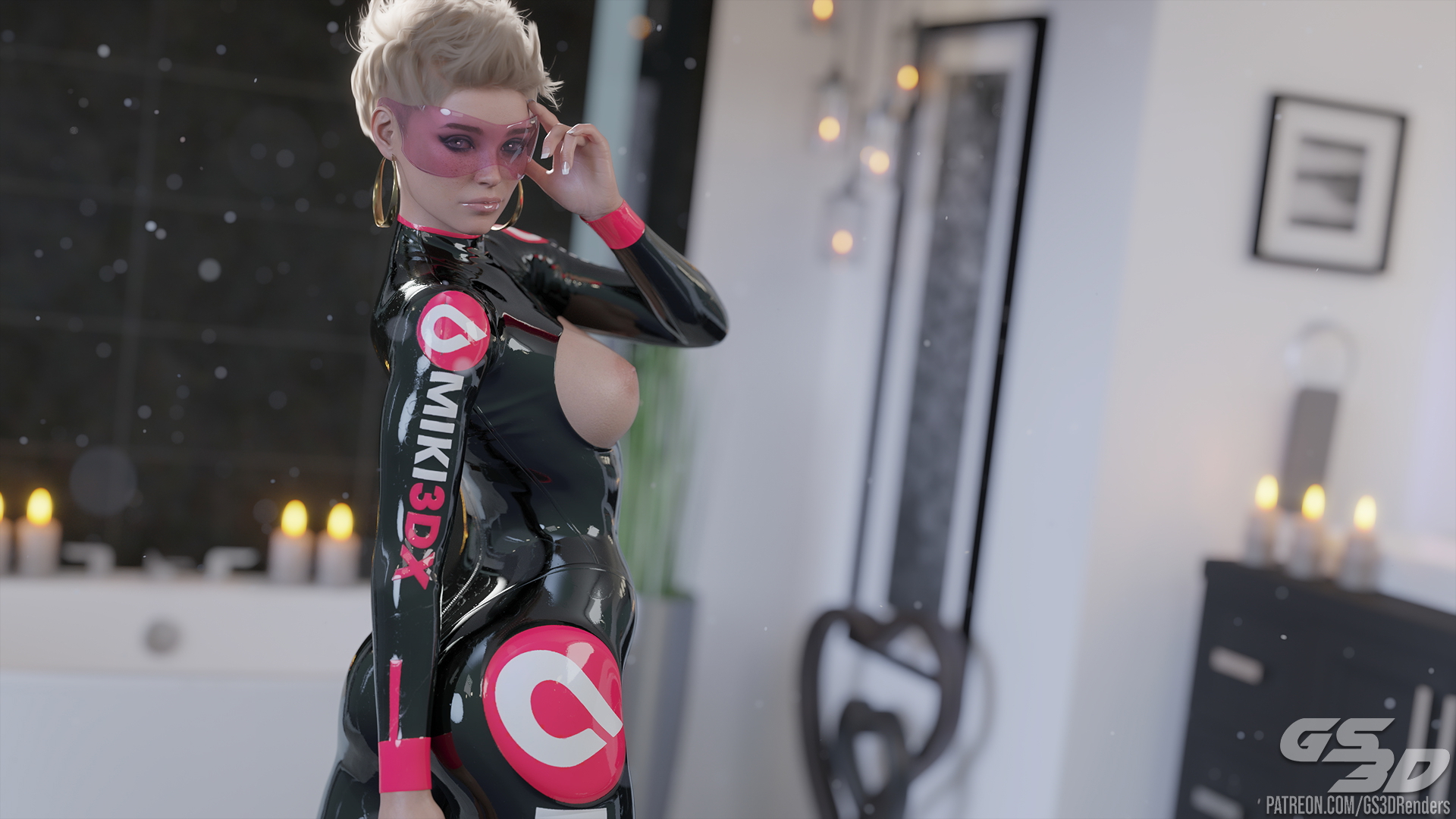 100 Percent Whore [HD]  Rubber Latex Tease Hotpants Shorts Short Hair Blonde Sexy Bodysuit Catsuit Collar Visor 4