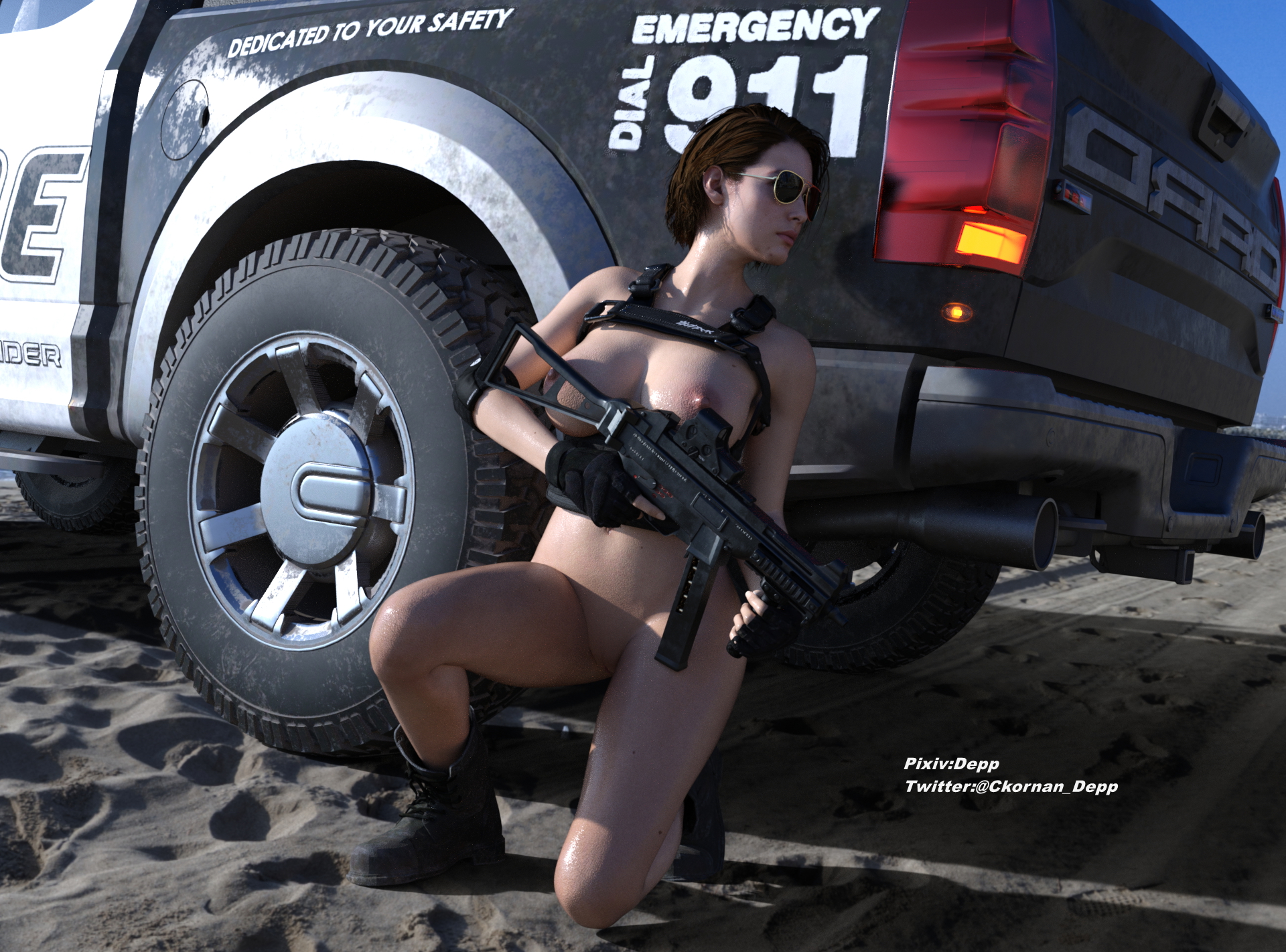 Beach SWAT Jill Valentine Resident Evil Rule34 3d Girl Big Tits Pussy Big Boobs Sweaty Police 2