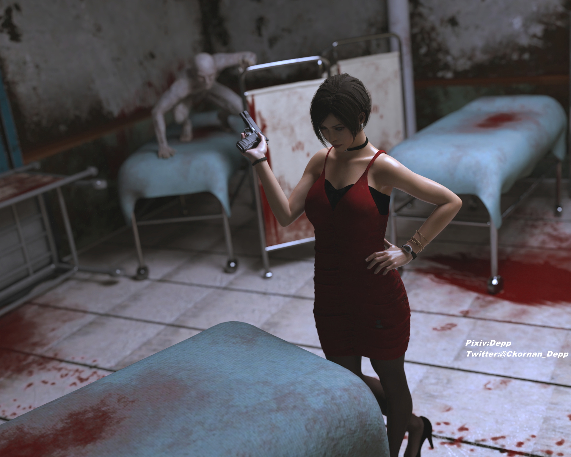 Watch you back Ada Wong Resident Evil High Heels Monster Zombie Stockings 2