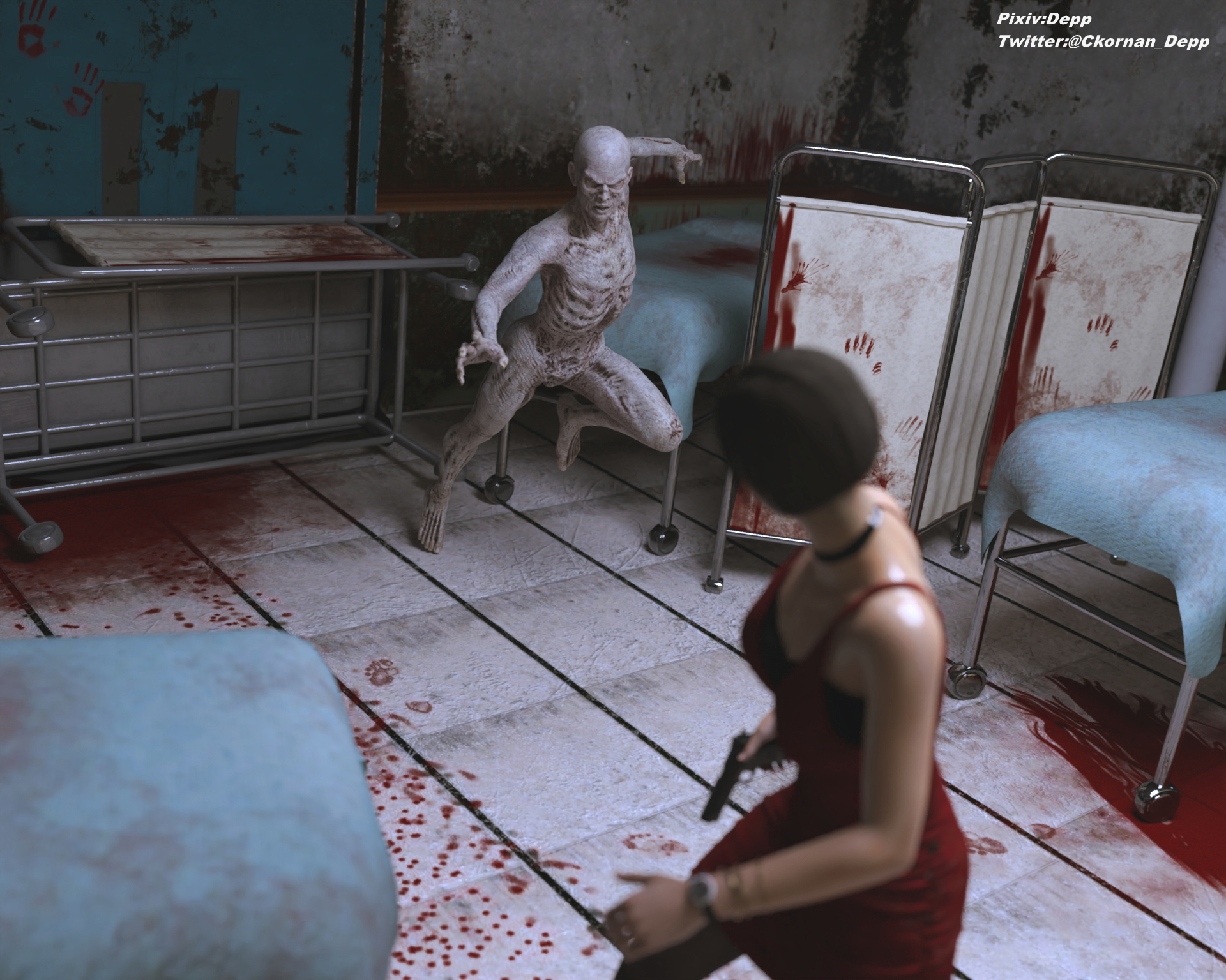 Watch you back Ada Wong Resident Evil High Heels Monster Zombie Stockings 3
