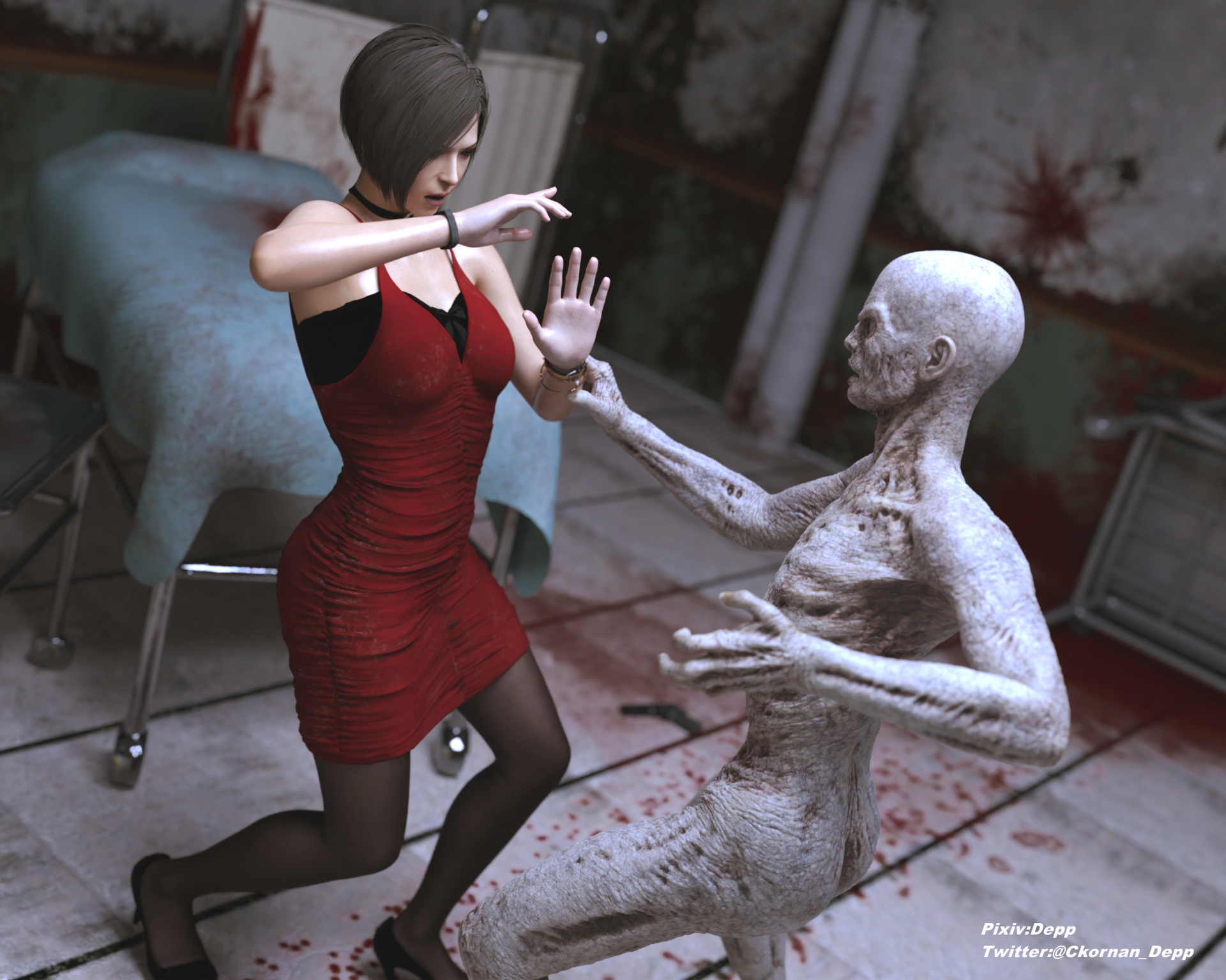 Watch you back Ada Wong Resident Evil High Heels Monster Zombie Stockings 4