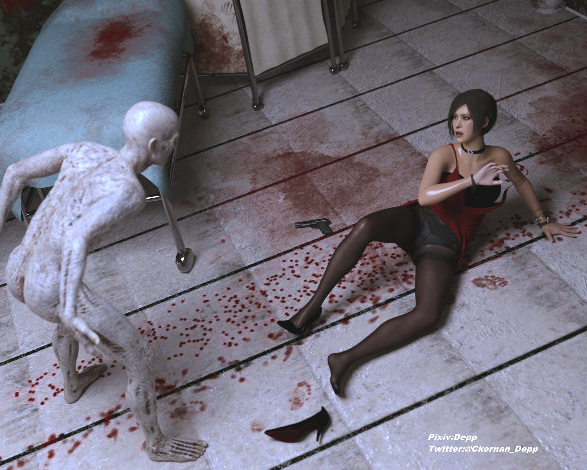 Watch you back Ada Wong Resident Evil High Heels Monster Zombie Stockings 9