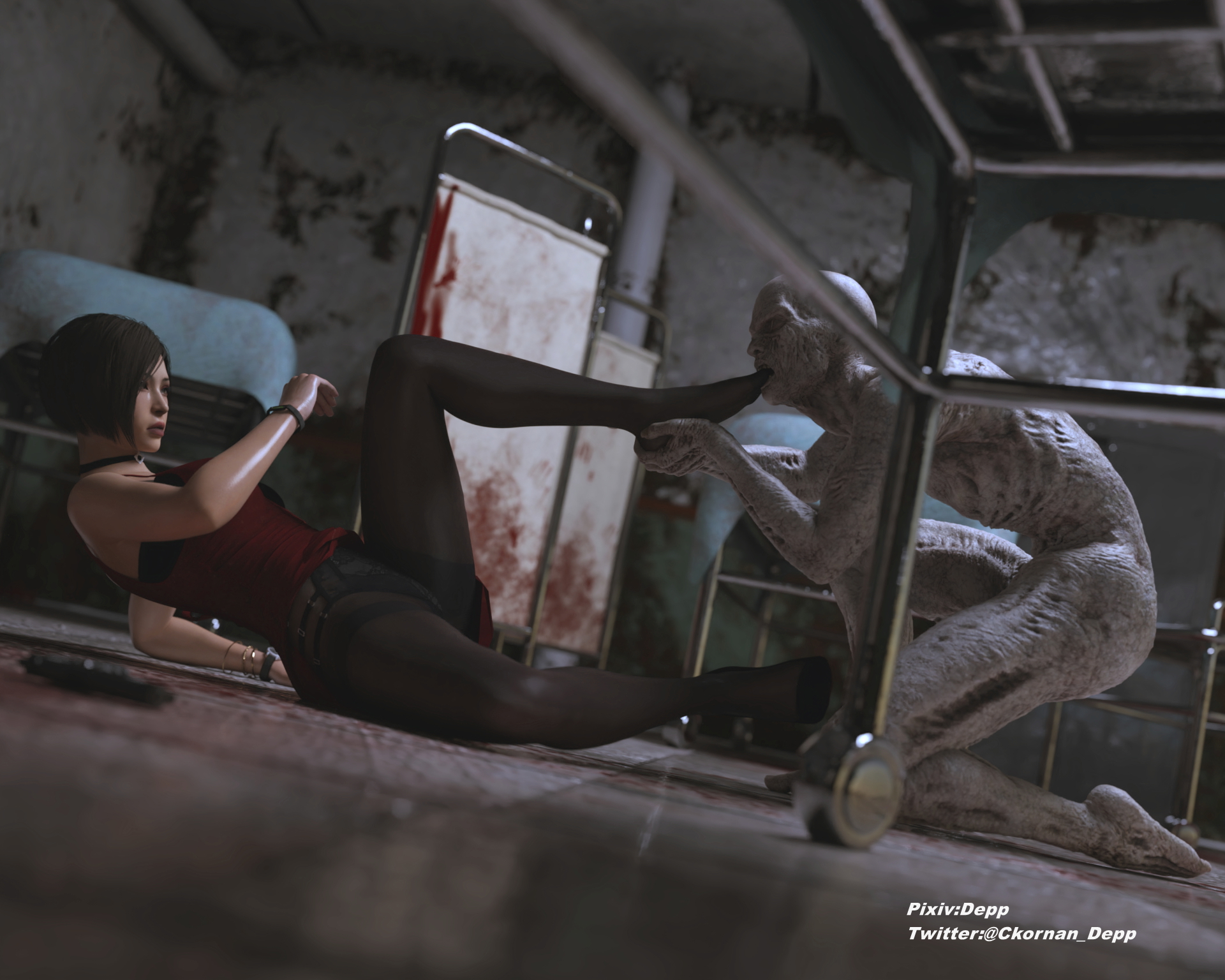 Watch you back Ada Wong Resident Evil High Heels Monster Zombie Stockings 10