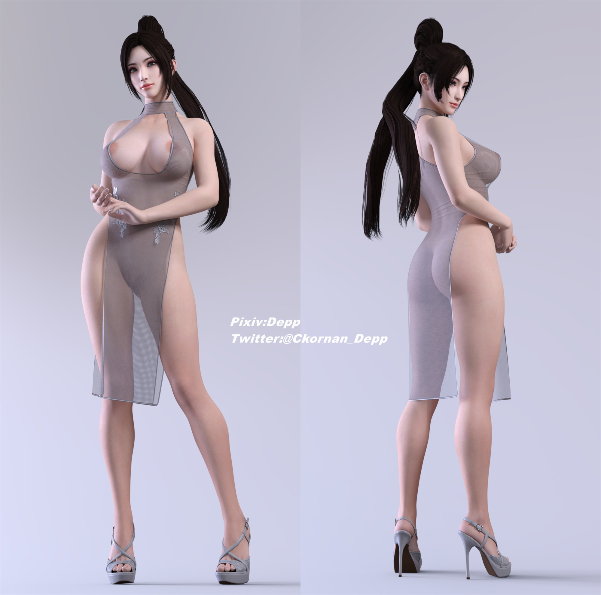 白色情趣旗袍  Big Tits High Heels Dress Naked Sexy