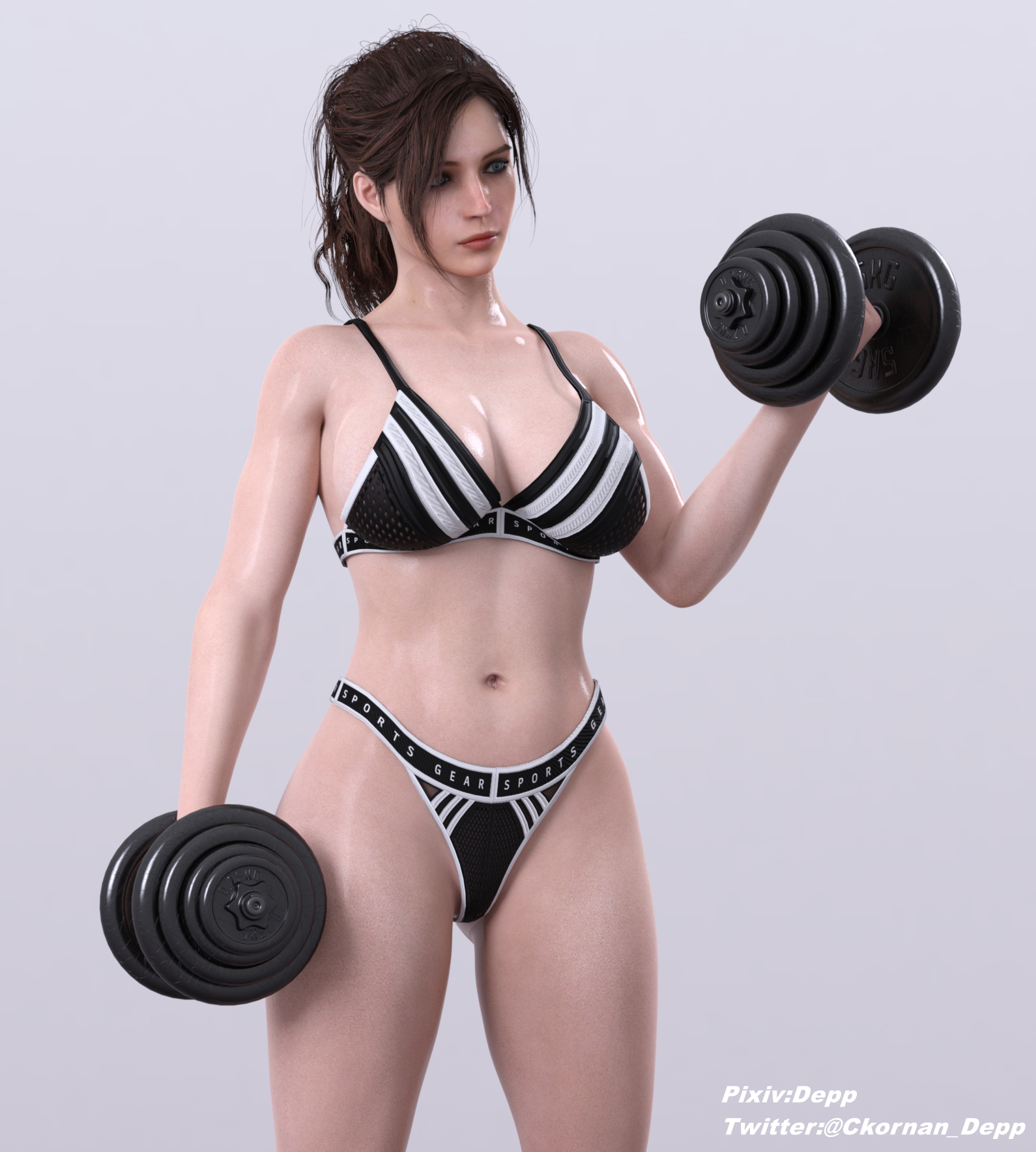 Claire Redfield Exercise Claire Redfield Resident Evil Panties Big Tits Big Breasts Ass Muscular Girl Squatting Gym Fitness Naked Pussy
