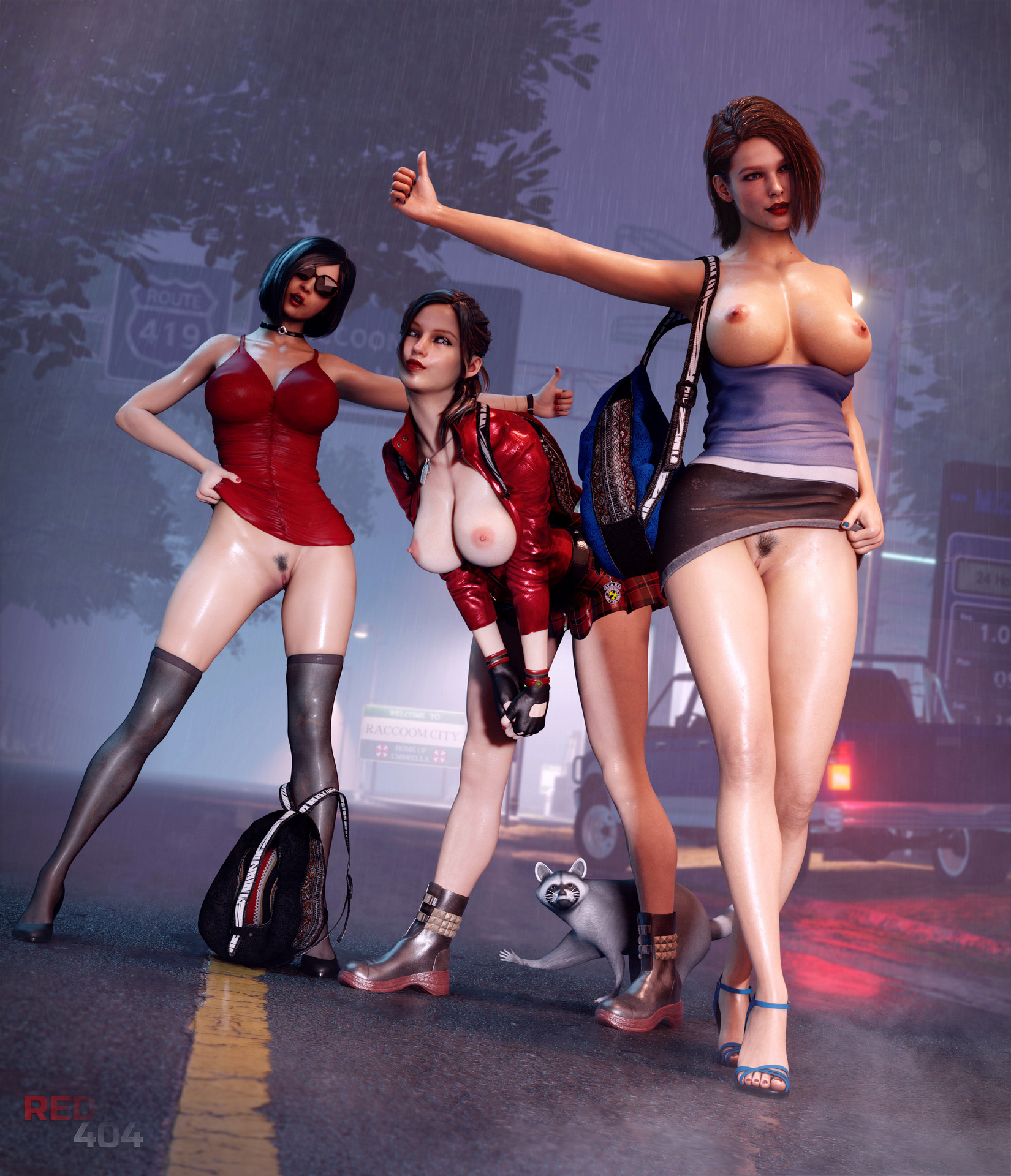 Trio Raccoom 🦝 Resident Evil Claire Redfield Ada Wong Jill Valentine 3d Girl Big Tits