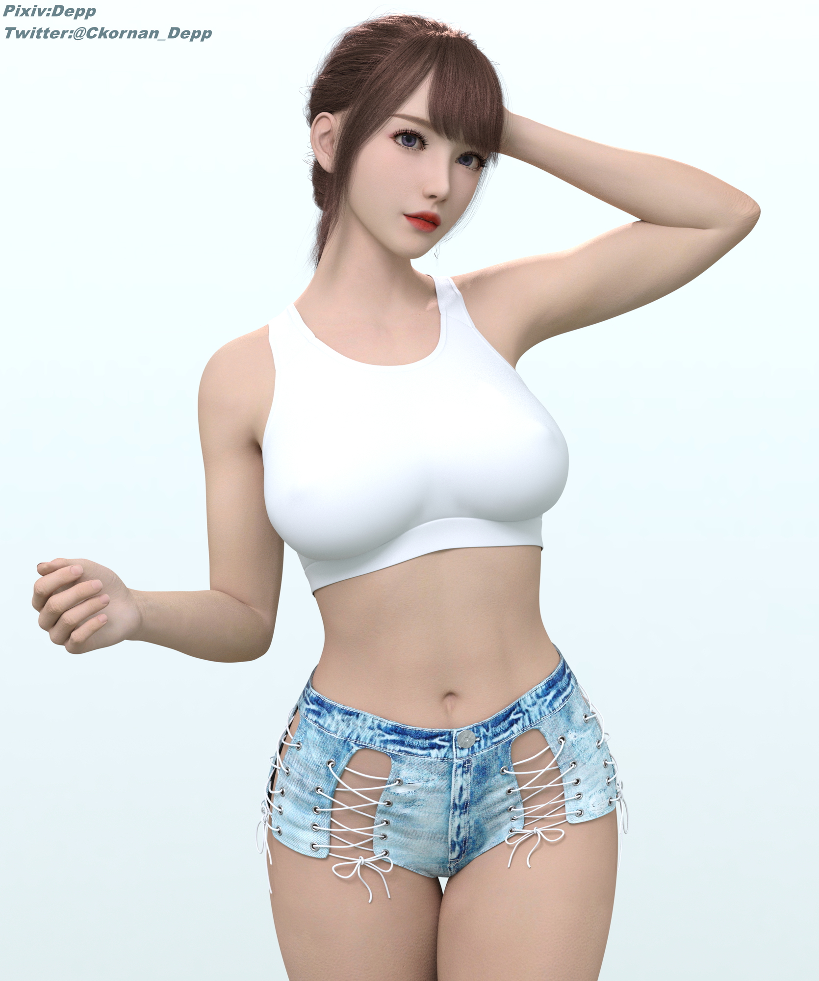 着衣朴素  3d Girl Half Naked Big Tits Big Breasts Jeans Shorts Asian