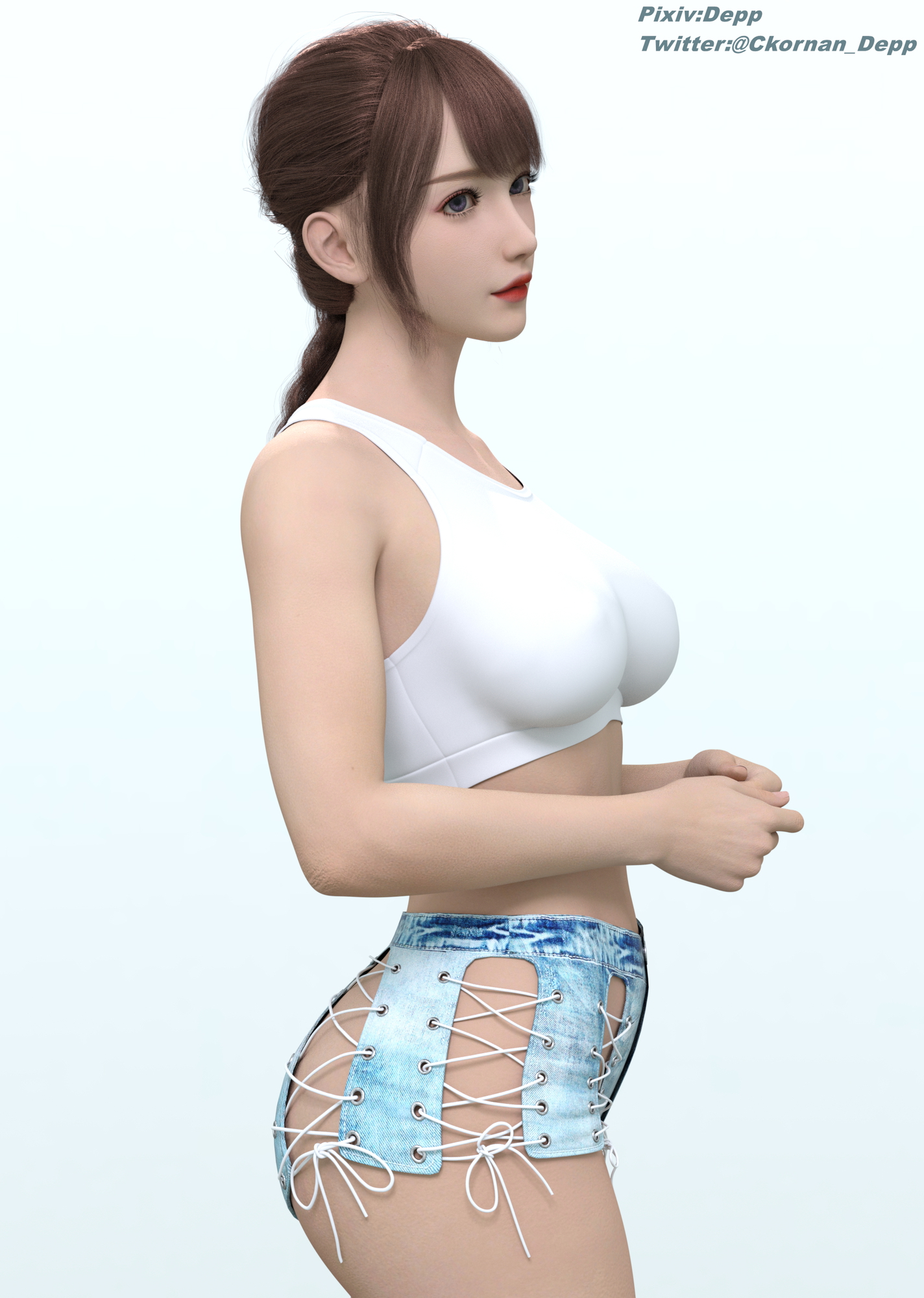 着衣朴素  3d Girl Half Naked Big Tits Big Breasts Jeans Shorts Asian 2