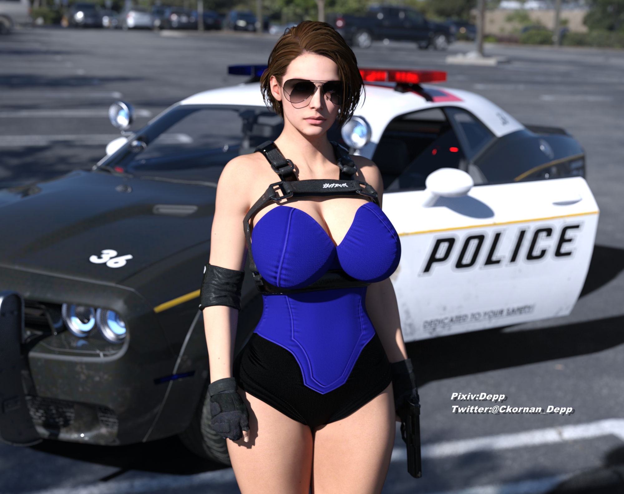 R.P.D Jill Valentine Resident Evil Police Gun Big Tits Big Breasts Glasses Ass Up