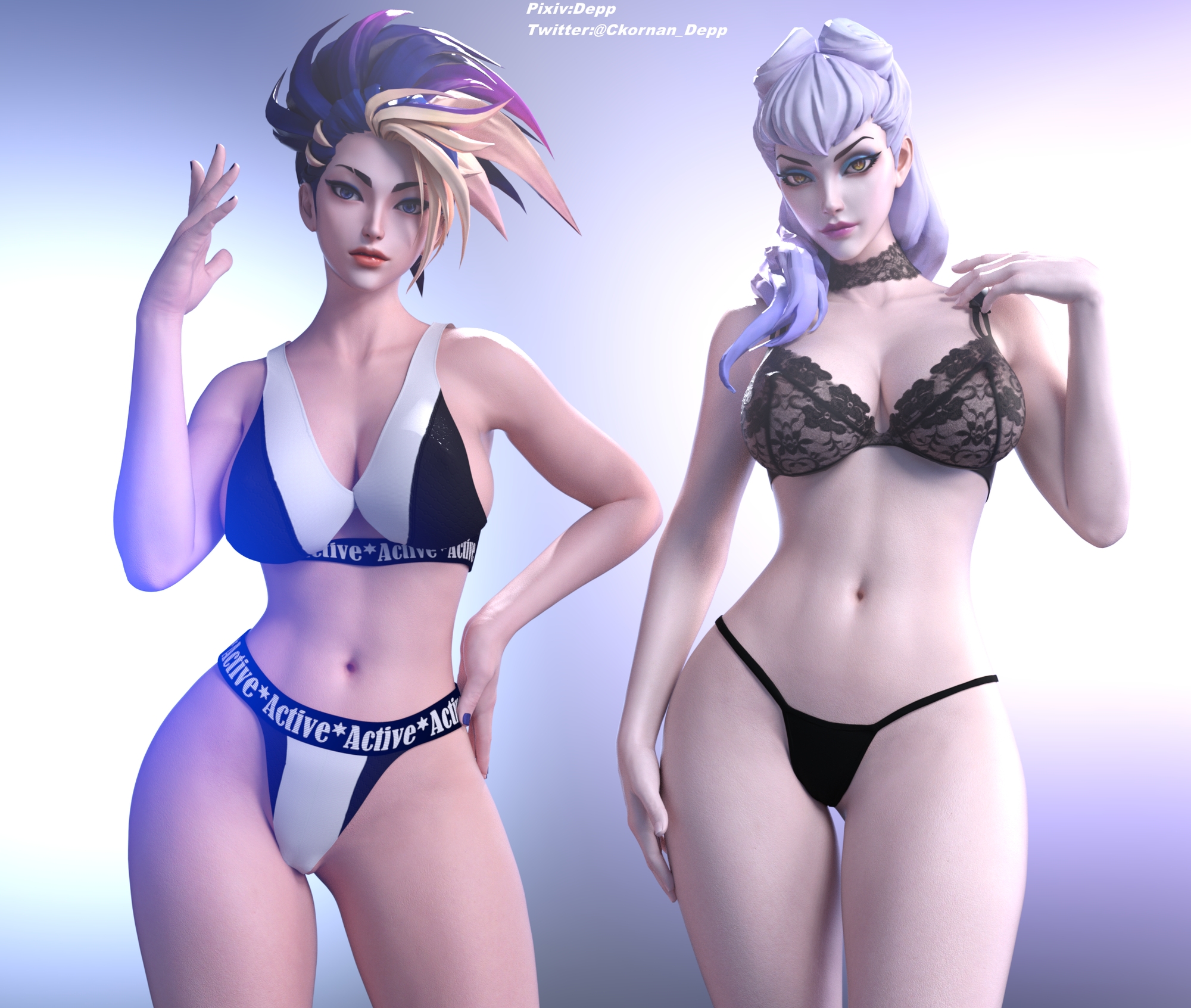 KDA-AE K/da Akali Evelynn League Of Legends Lingerie Outfit Big Tits Big Breasts 3d Girl Lace Bra Panties