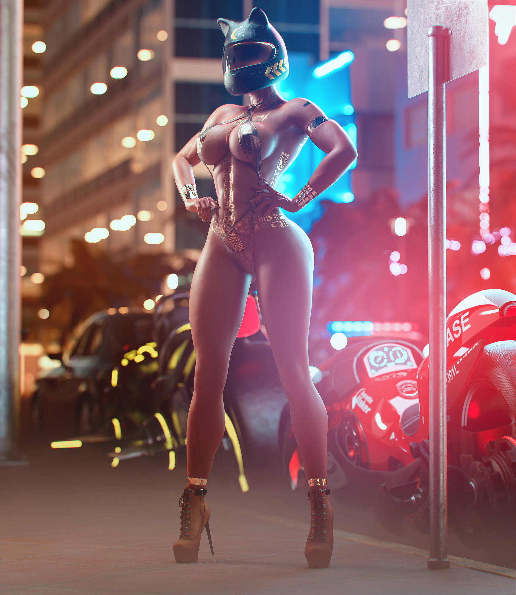 Pharah Hot Outfit Pharah Overwatch Swimsuit Big Tits Big Booty Pussy High Heels Half Naked Helmet