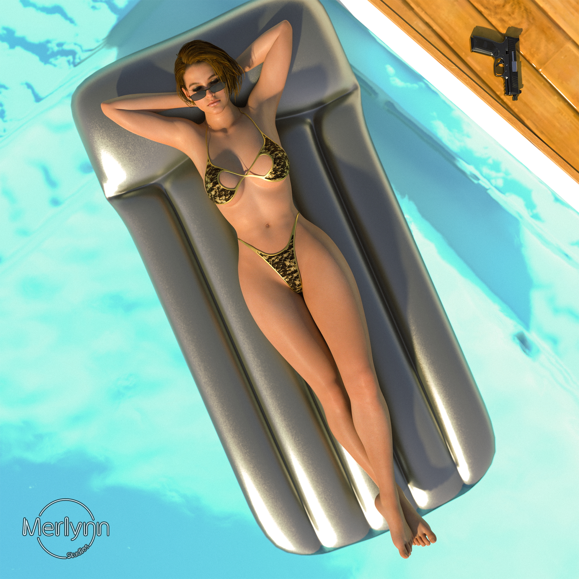 Relaxed  but Ready! Jill Valentine Resident Evil Resident Evil 3 Remake Videogame Game Summer Bikini Sexy Sexy Brunette Hot Big Tits Big Breasts Gun Pool