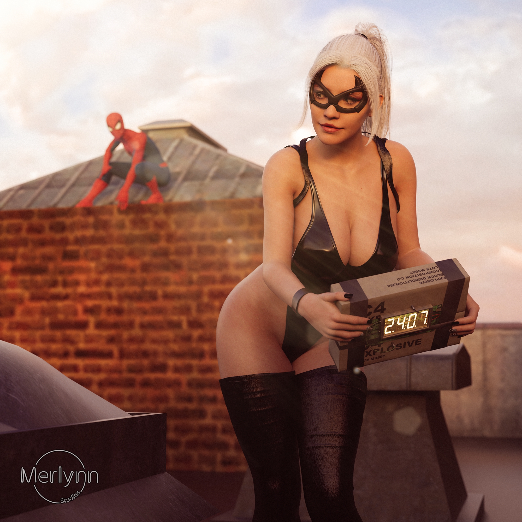 You re finally here  Spidey Marvel Spider-man Spiderman Blackcat Sexy Hot Sunset Big Tits Big Breasts Summer Superhero White Hair Boots Mask