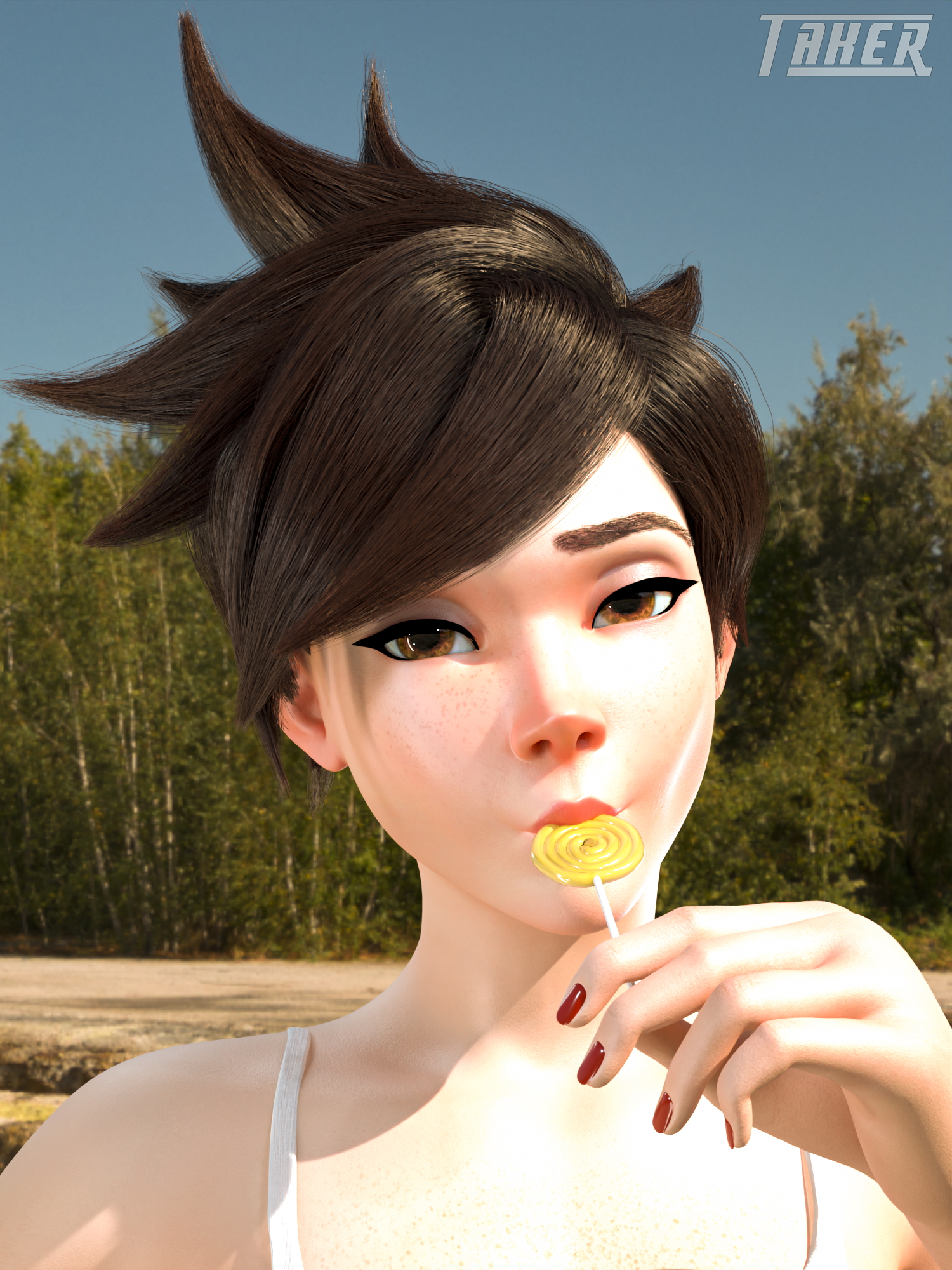 Tracer sucking a lollipop Overwatch Tracer Overwatch Cute Face Sfw