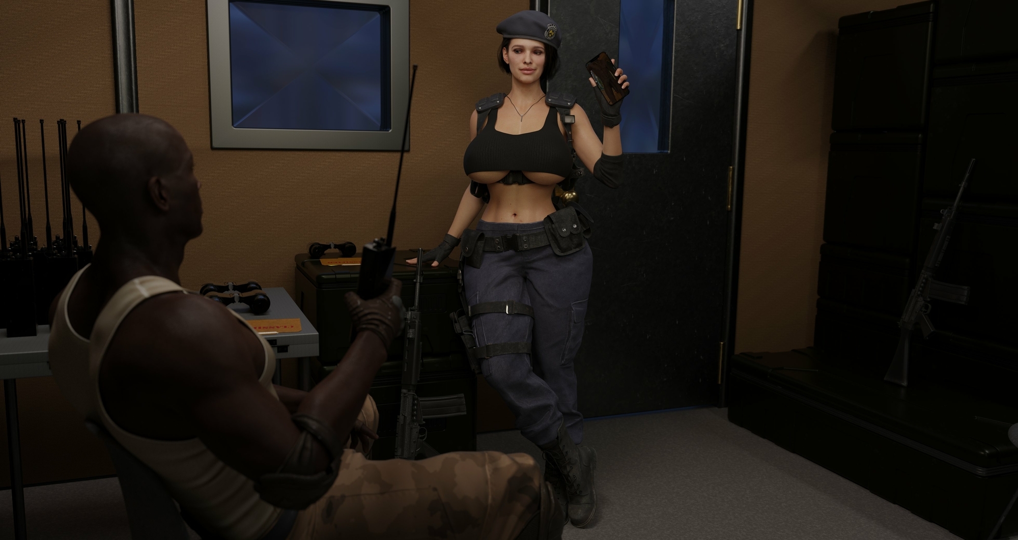 Jill confronting the sergeant for being horny online. Jill Valentine Resident Evil 3dnsfw Black Dude Big Tits Nude Black Cock Selfie Shaved Pussy Curvy Thicc Beret