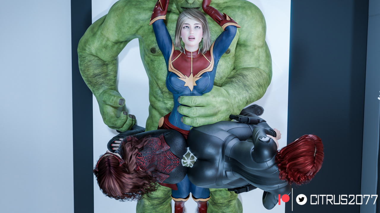 Hulk crashin the party Marvel Captain Marvel Wanda Maximoff Scarlet Witch Black Widow Natasha Romanoff Carol Denvers Hulk Thick Thighs Big Breasts Pale Skinned Female Big Ass Pose Naked Sexy Pinup Ass Thighs Boobs Cum Hotdogging Butt job