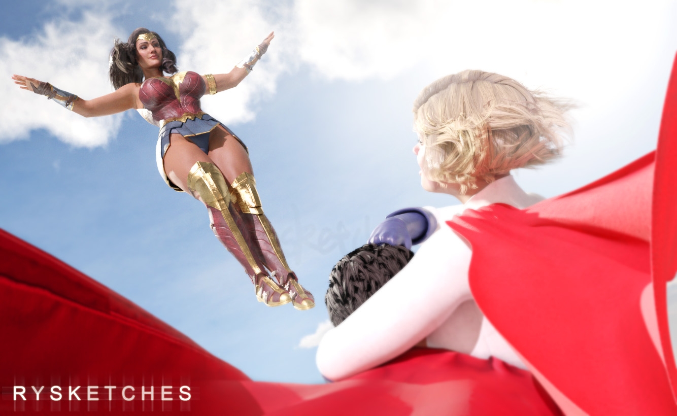 sky trio Wonder Woman Superman Dc Comics Diana Prince Power Girl Eating Pussy Eating Ass Sucking Cock Amazon Position Riding Big Tits Ass Big Ass Big Cock Big Breasts Huge Boobs Huge Cock Superhero Intimate 3d Porn Threesome Titfuck Boobsjob Hands Hand Holding 2