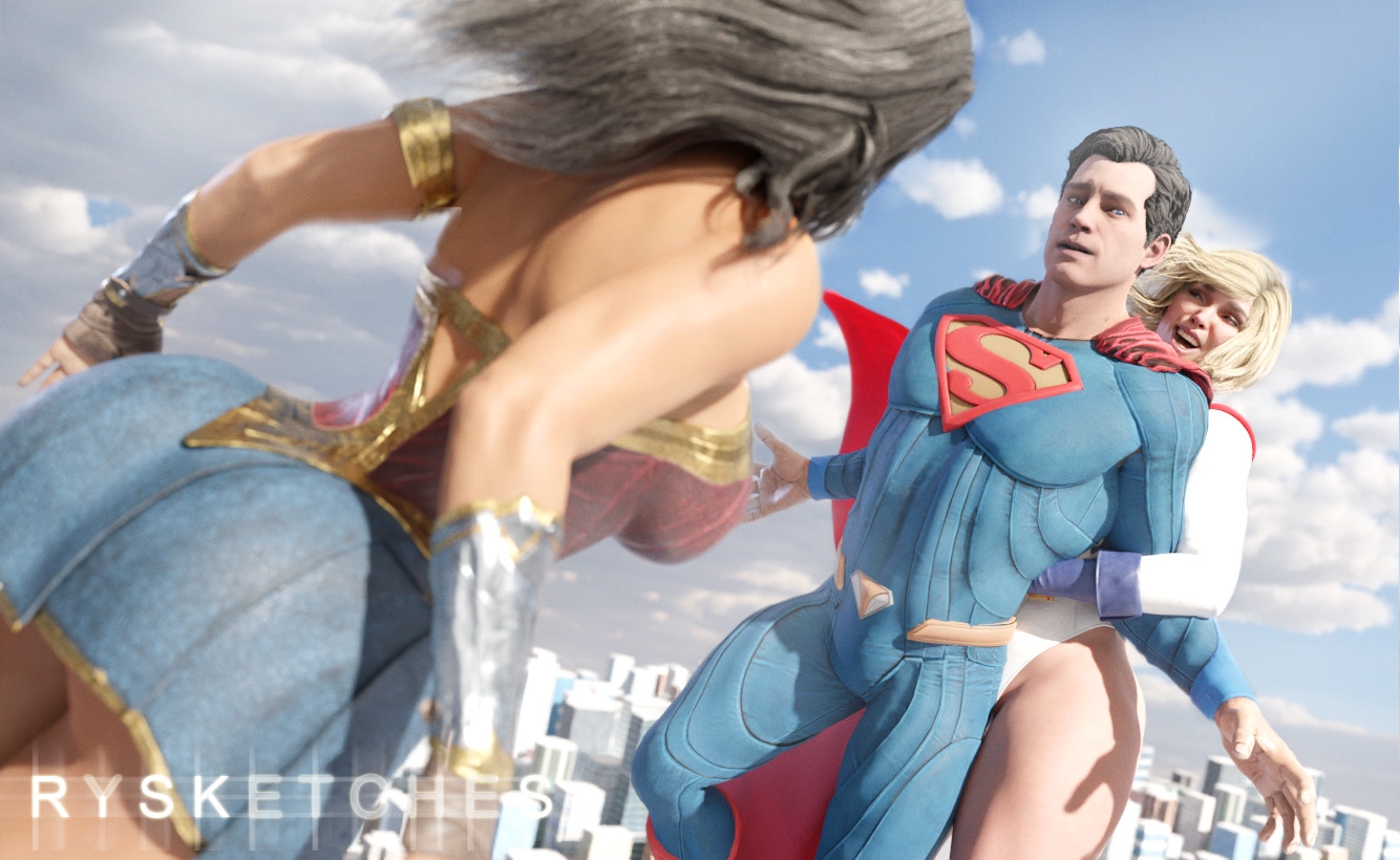 sky trio Wonder Woman Superman Dc Comics Diana Prince Power Girl Eating Pussy Eating Ass Sucking Cock Amazon Position Riding Big Tits Ass Big Ass Big Cock Big Breasts Huge Boobs Huge Cock Superhero Intimate 3d Porn Threesome Titfuck Boobsjob Hands Hand Holding 3