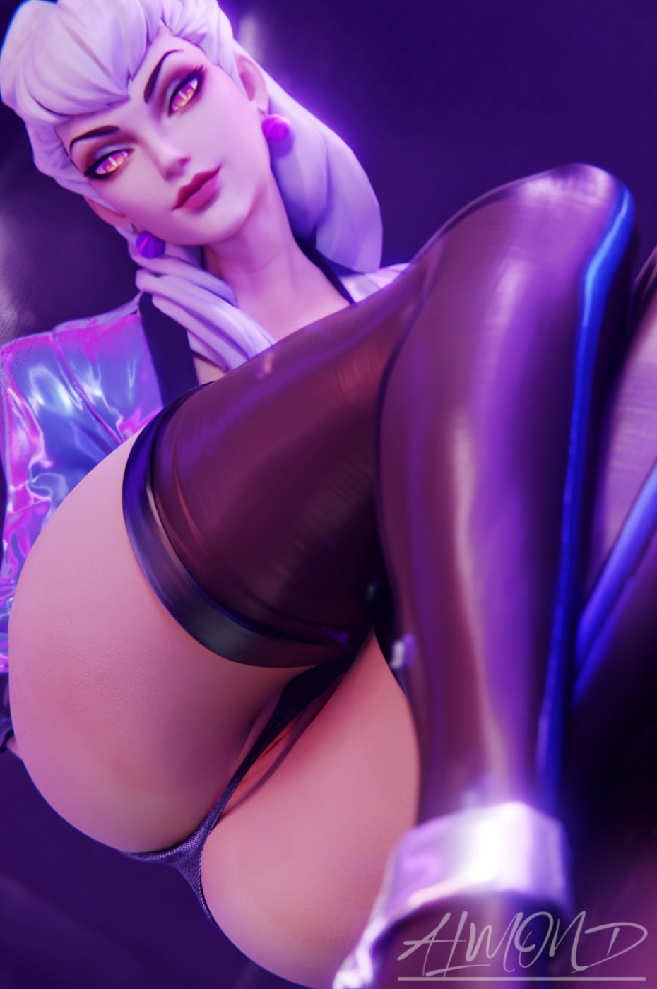 Evelynn! 💜 Evelynn League Of Legends 3d Girl 3d Porn Partially_clothed Demon Pink Nipples Bald Pussy Big Tits Latex Stockings Nails White Hair Nude Thick Thighs Medium Ass 3