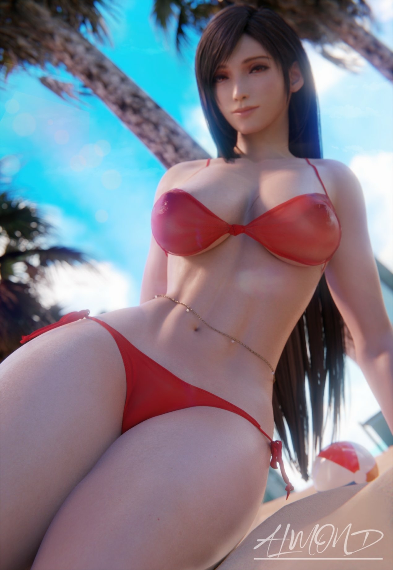 Tifa! ❤️ Tifa Lockhart Final Fantasy 3dnsfw Big boobs Bikini Red Bikini Transparent Cloth Black Hair Nude Nudity Beach Thick Thighs Curvy Bald Pussy