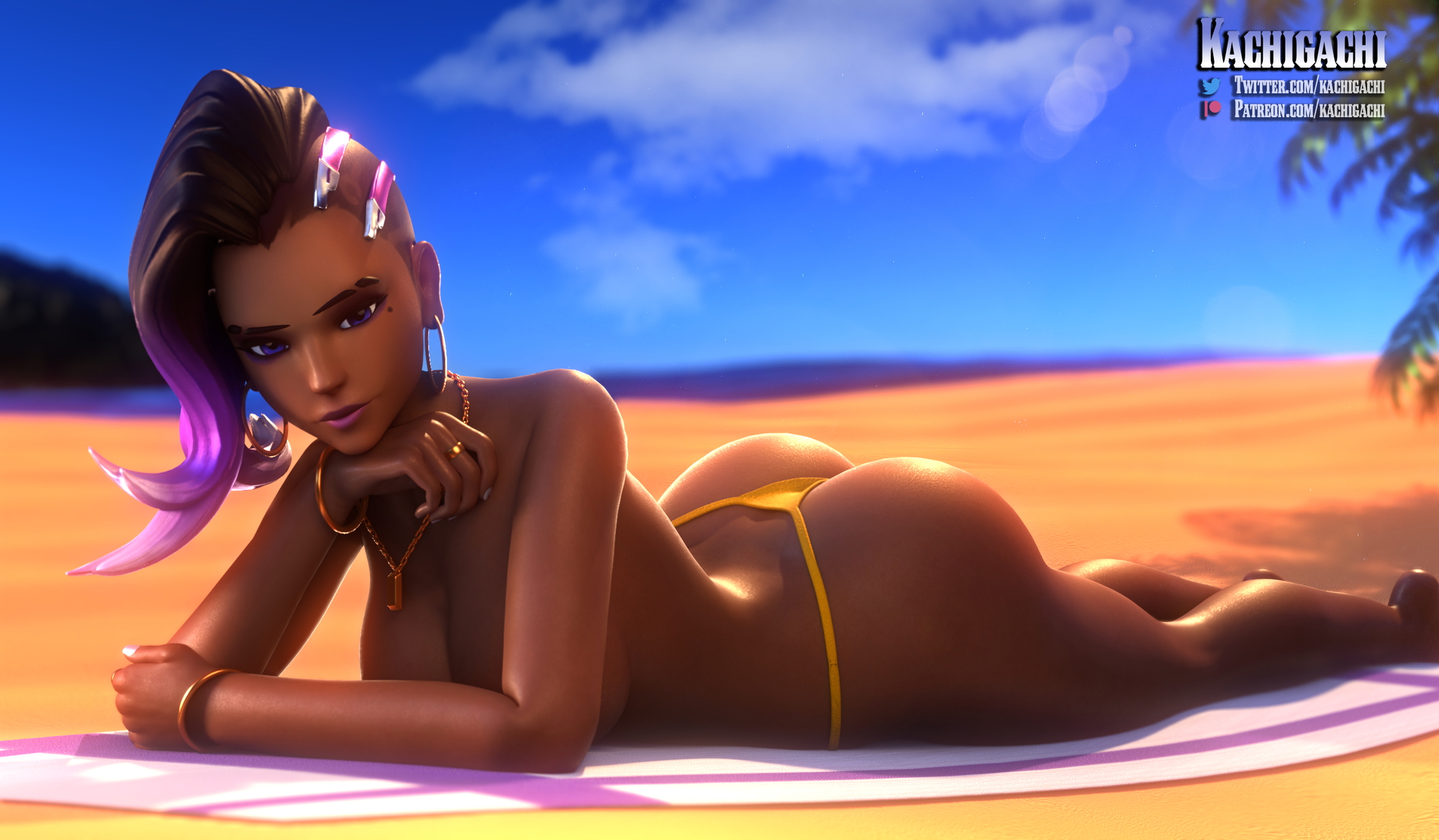 Sombra Overwatch Sombra Ass Beach Thong Bikini Pinup Nude Sexy