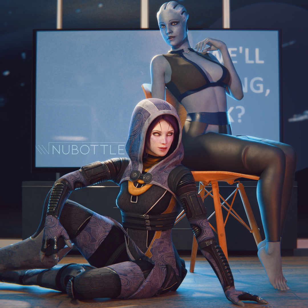 Tali and Liara at home for Shepard Asari (mass Effect) Tali Zorah Mass Effect Liara T'soni 2girls Pinup Big Tits Natural Tits Abs