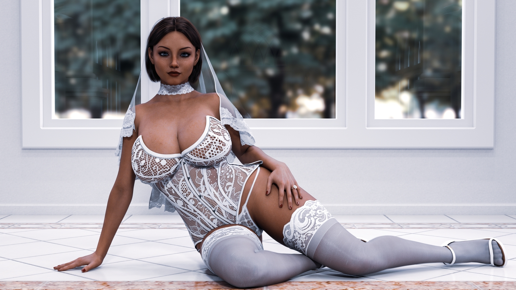 Katherine in 2 different dresses  Nsfw Nudity Nude Milf Curvy Sexy Lingerie Wedding Black Hair Short Hair Big Tits Stockings 2