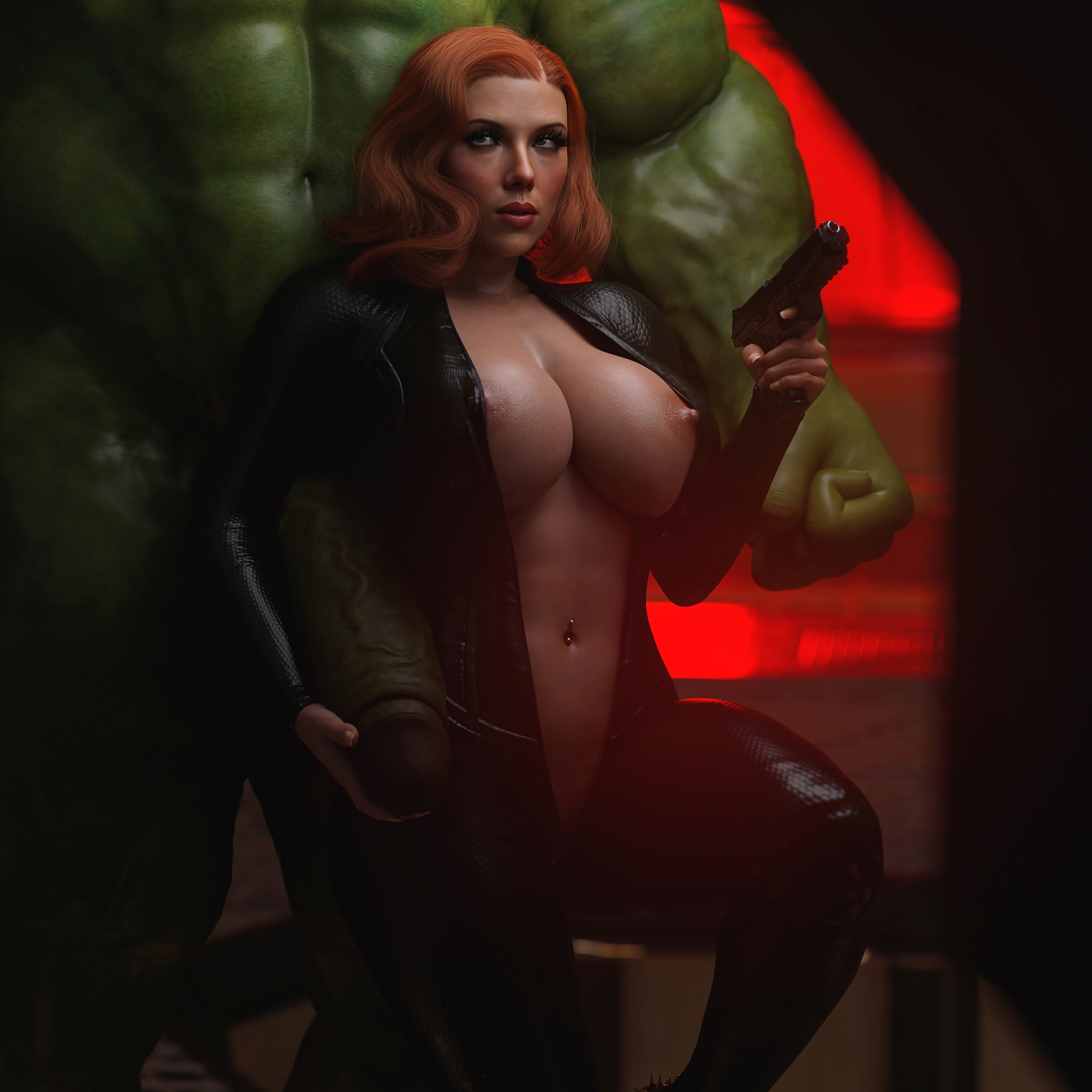 Natasha And Hulk completed a mission Natasha Romanoff Hulk Marvel Big Tits Latex Suit Red Hair Monster Cock Nude 3dnsfw