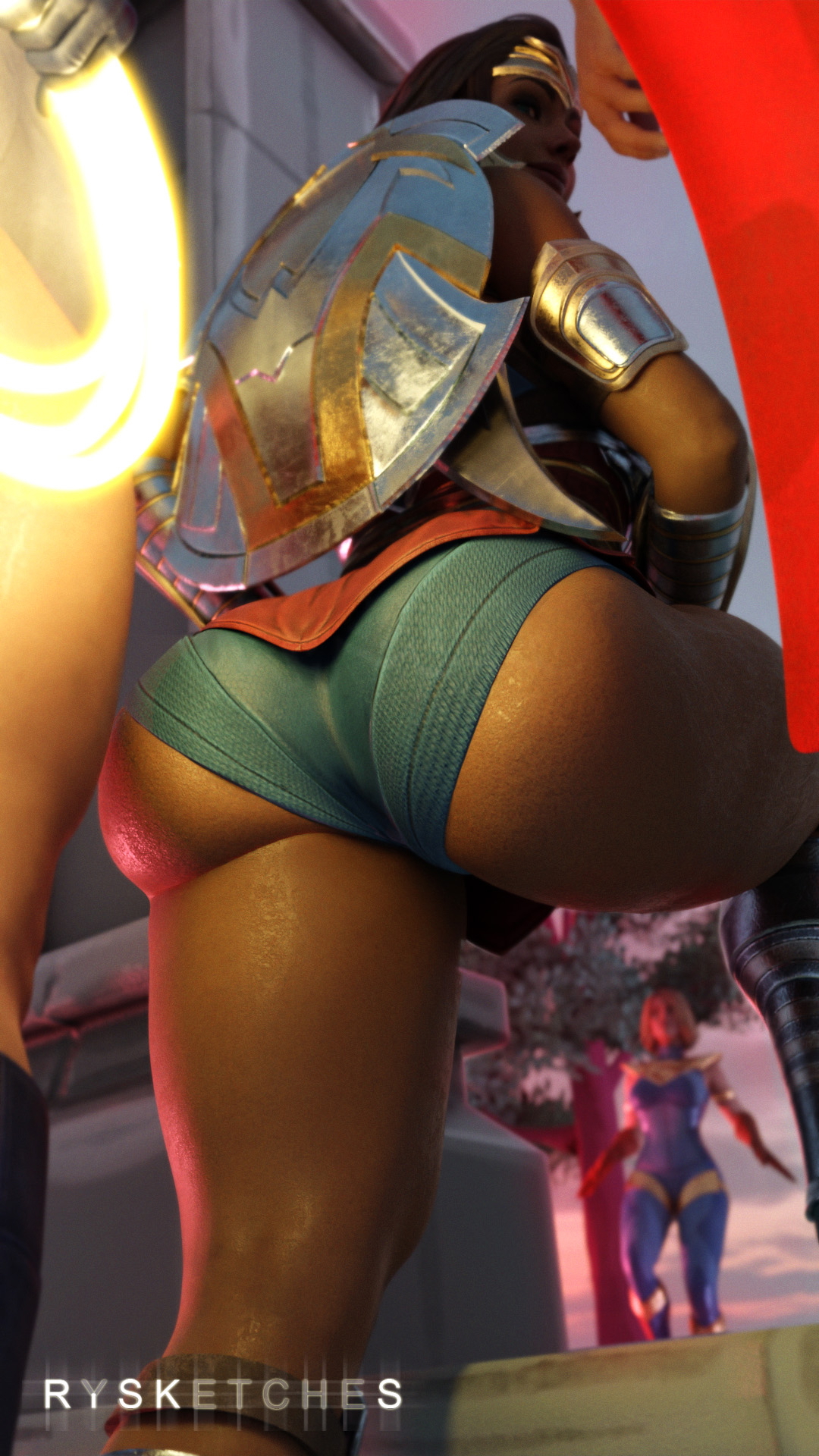 Art trade Dc Comics Power Girl Wonder Woman Supergirl Superman Superhero Breasts Big Ass Butt Huge Ass Ass Bubble Butt Underwear