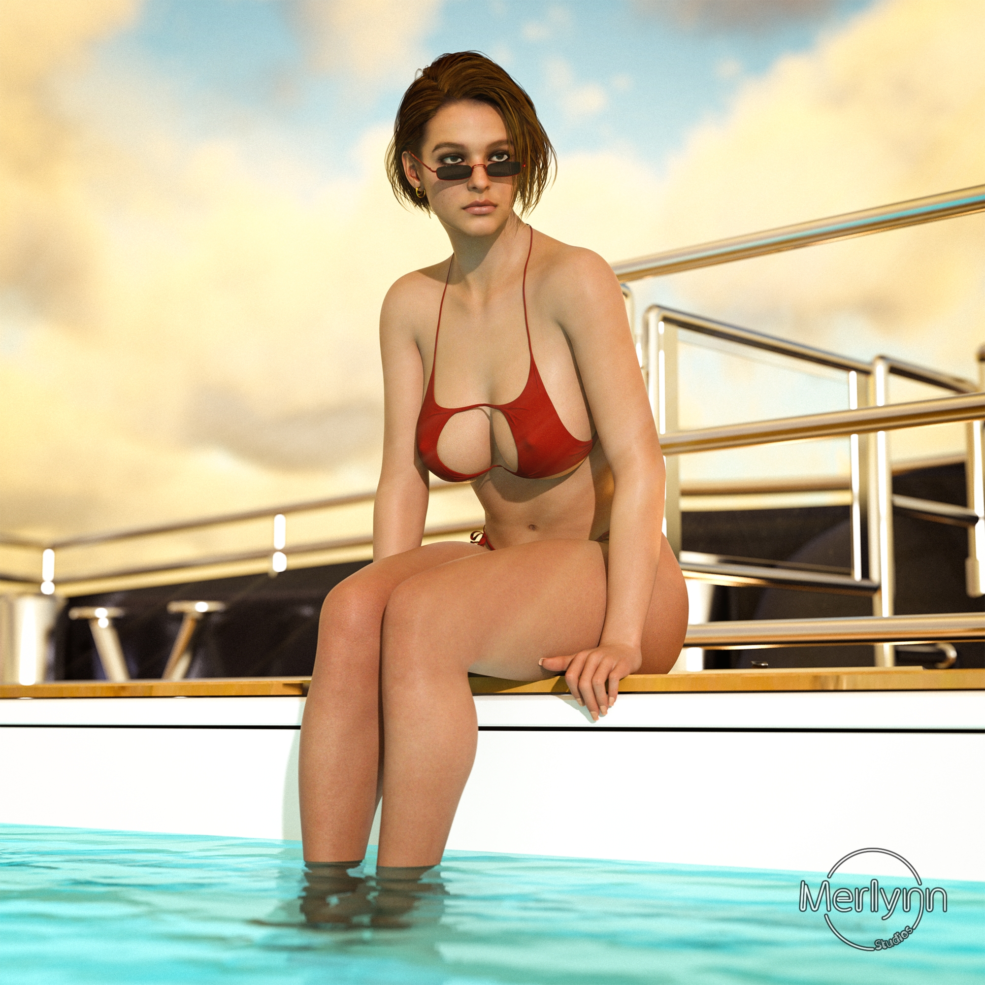 No Zombies... No Worries! Resident Evil Resident Evil 3 Remake Jill Valentine Sexy Hot Big Tits Big Breasts Bikini Pool Sunset