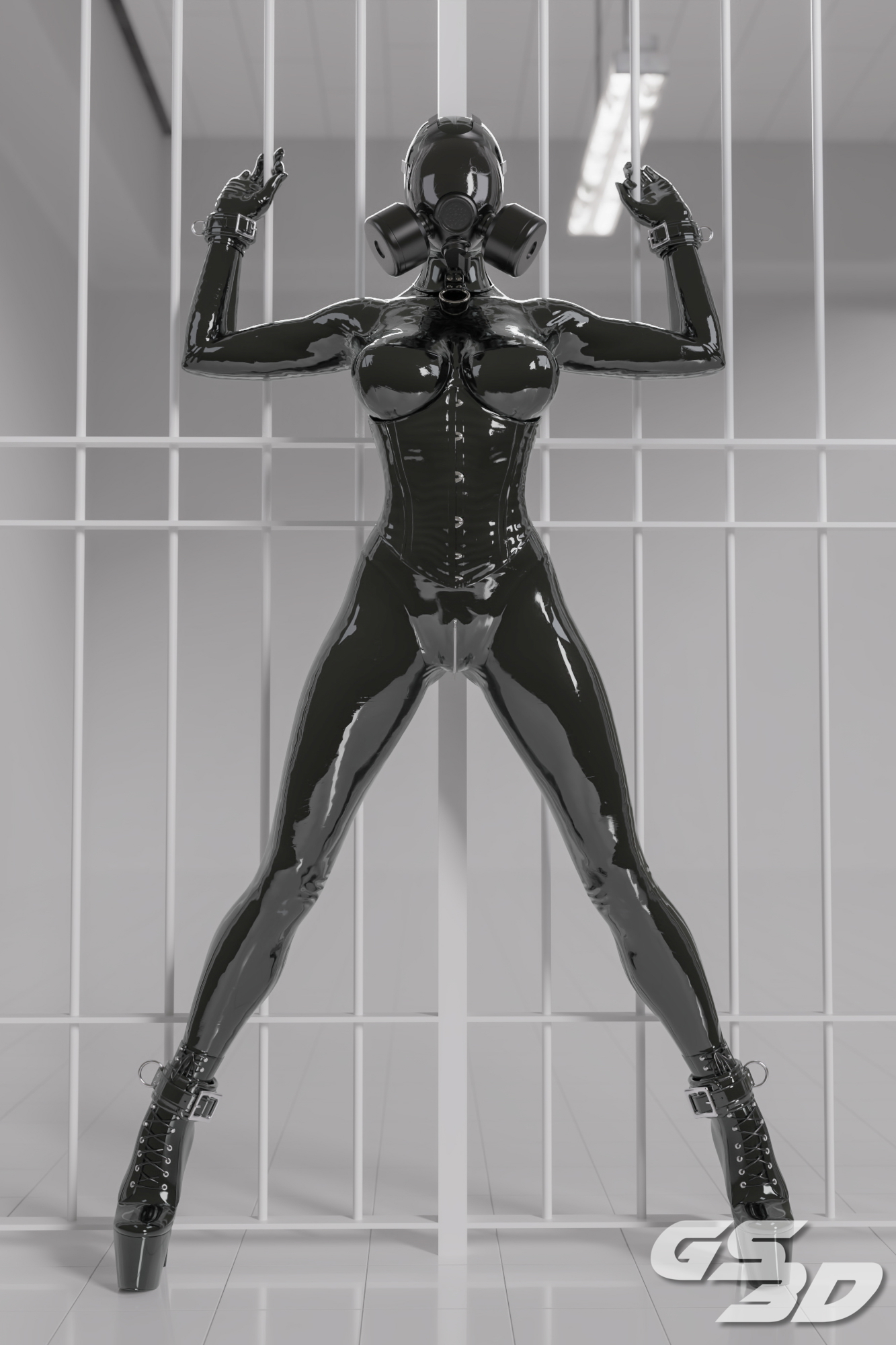 Rubber Tease 8 (Reflective Desire) [4K]  Rubber Latex Latex Suit Latex Gloves Mask Masked Blue Eyes Tease Drone Gas Mask Gasmask Blonde Sexy Blonde High Heels Gimp Reflective Desire 2