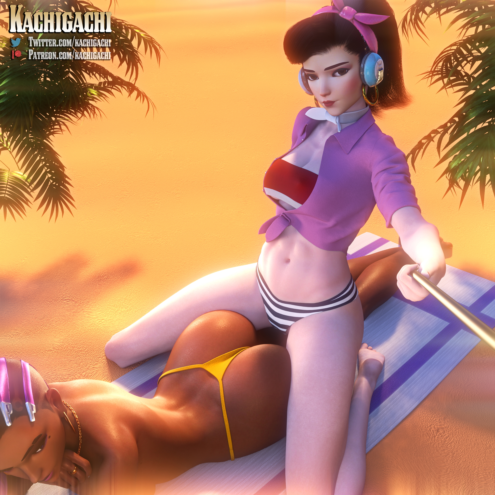 Beach selfie Overwatch Dva (overwatch) Sombra 3d Girl Beach Thong Panties Ass
