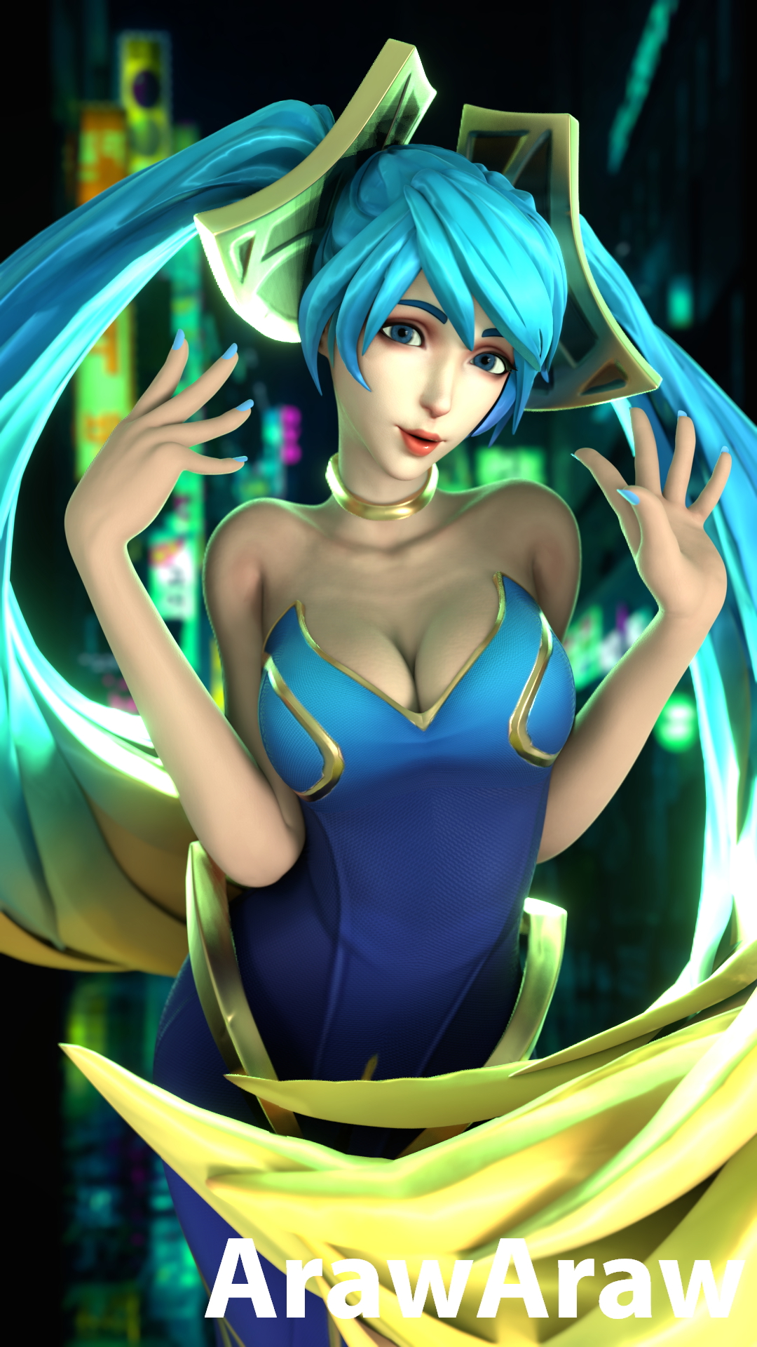 Sona Poster 1 Sona League Of Legends Blue Eyes Blue Hair Big Tits Big Breasts 2