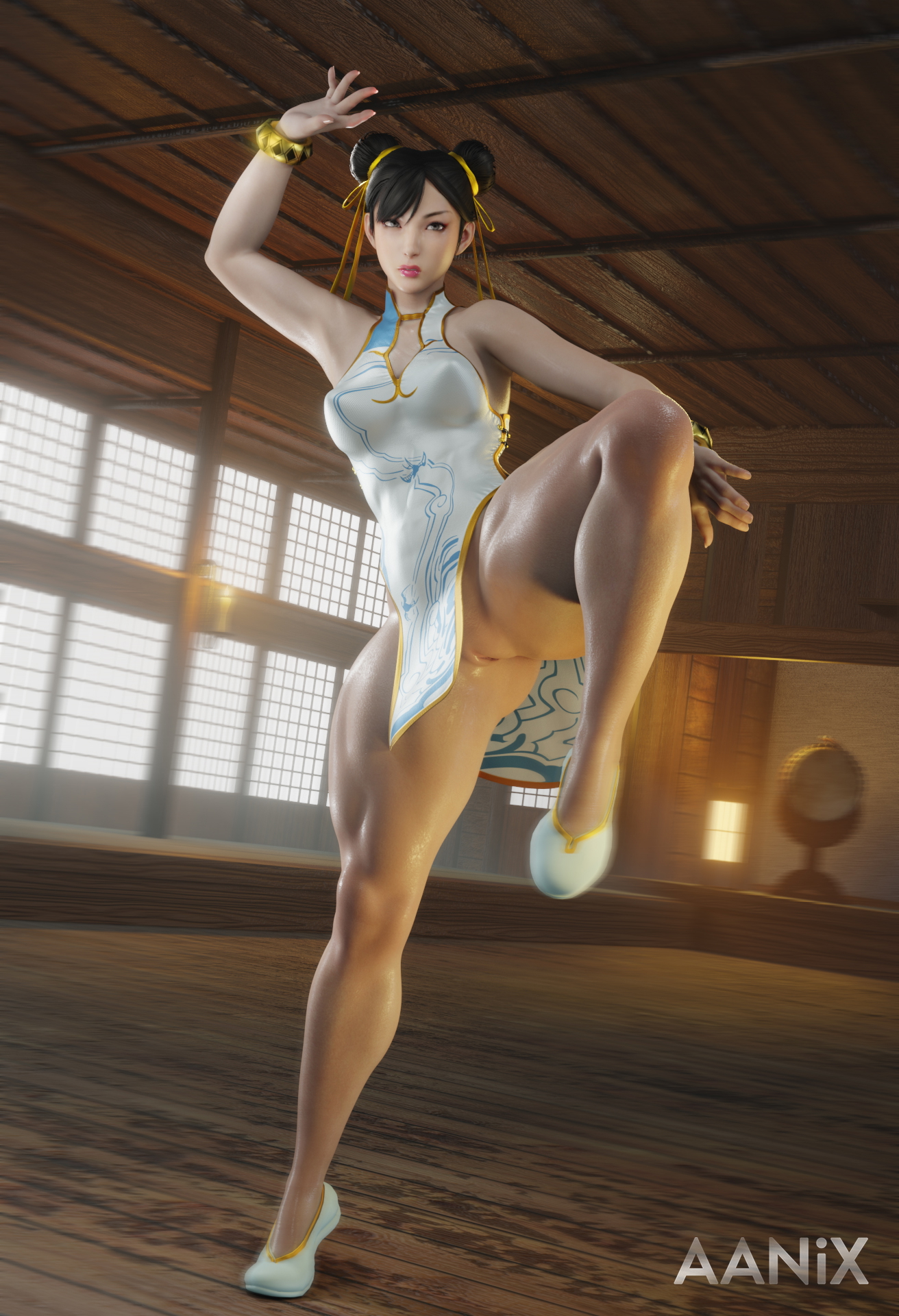 Hue hue hue  I bought her outfit from Wish Chun Li Street Fighter Half Naked Clean Pussy Thick Thighs Medium Breasts Perky Muscular Girl