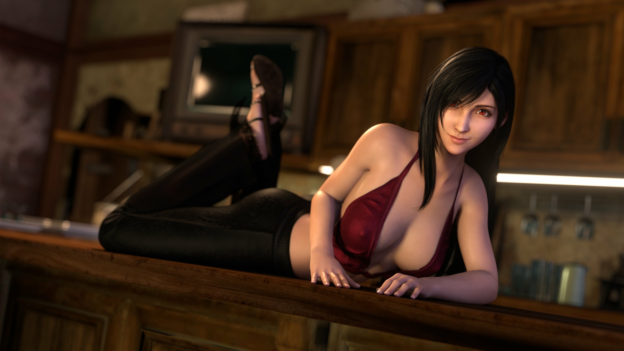 Tifa at the bar Tifa Lockhart Final Fantasy 7 3d Girl Sexy Party Dress Black Hair