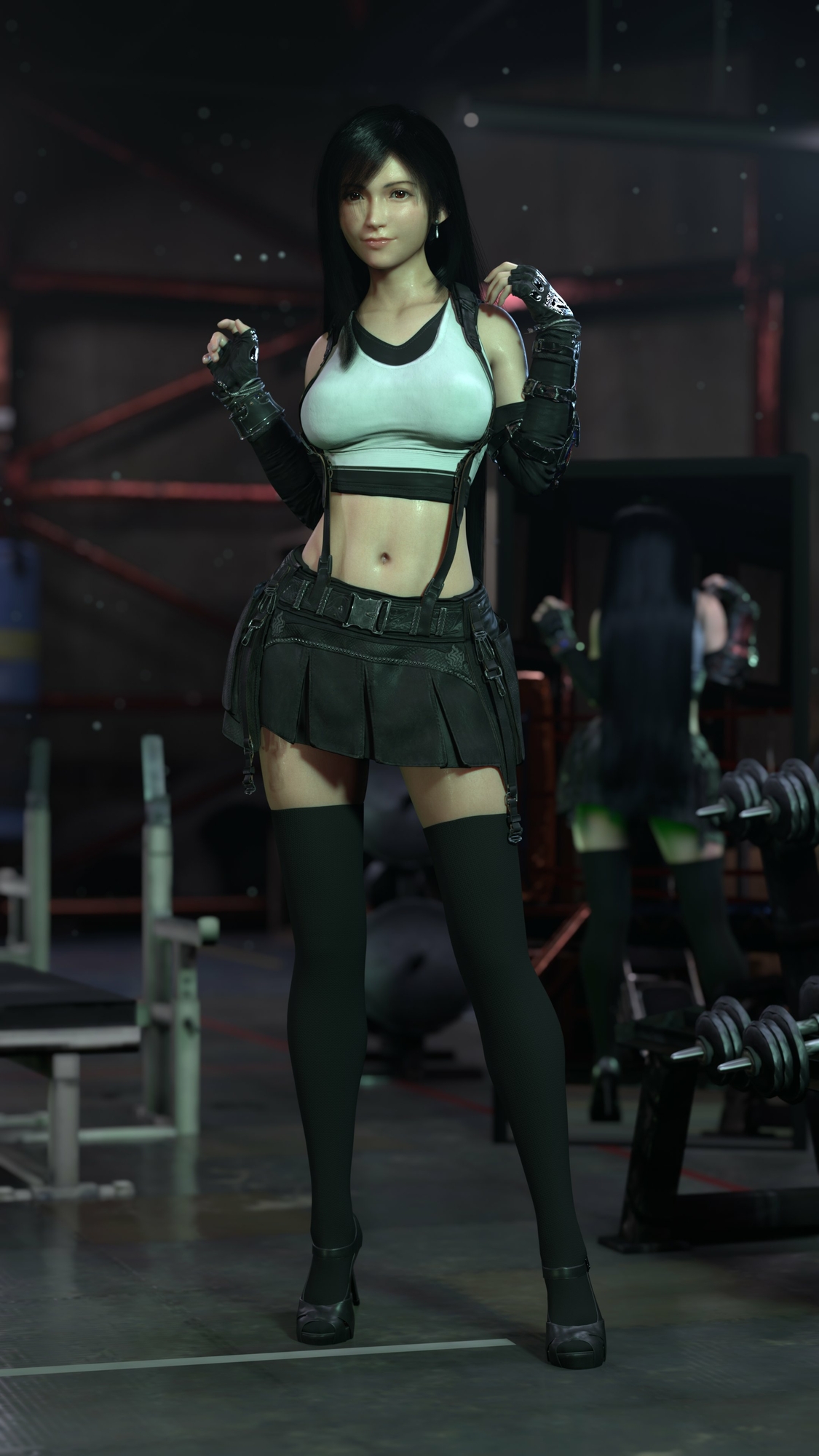 Tifa gym Tifa Lockhart Final Fantasy 7 3d Girl Sexy Black Hair Nude Big Tits Pubic Hair Dress Gym Fully Naked Nipple Taped Long Hair 3