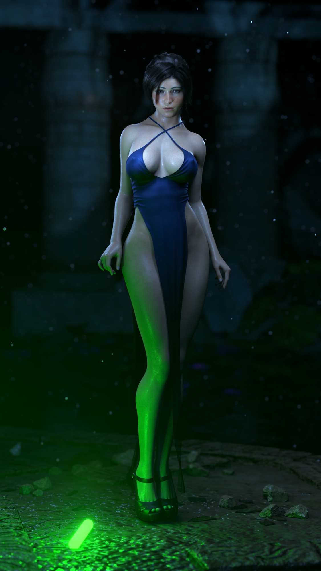 Lara Lara Croft Tomb Raider 3d Girl Sexy Black Hair Nude Big Tits Pubic Hair Fully Naked Party Dress High Heels