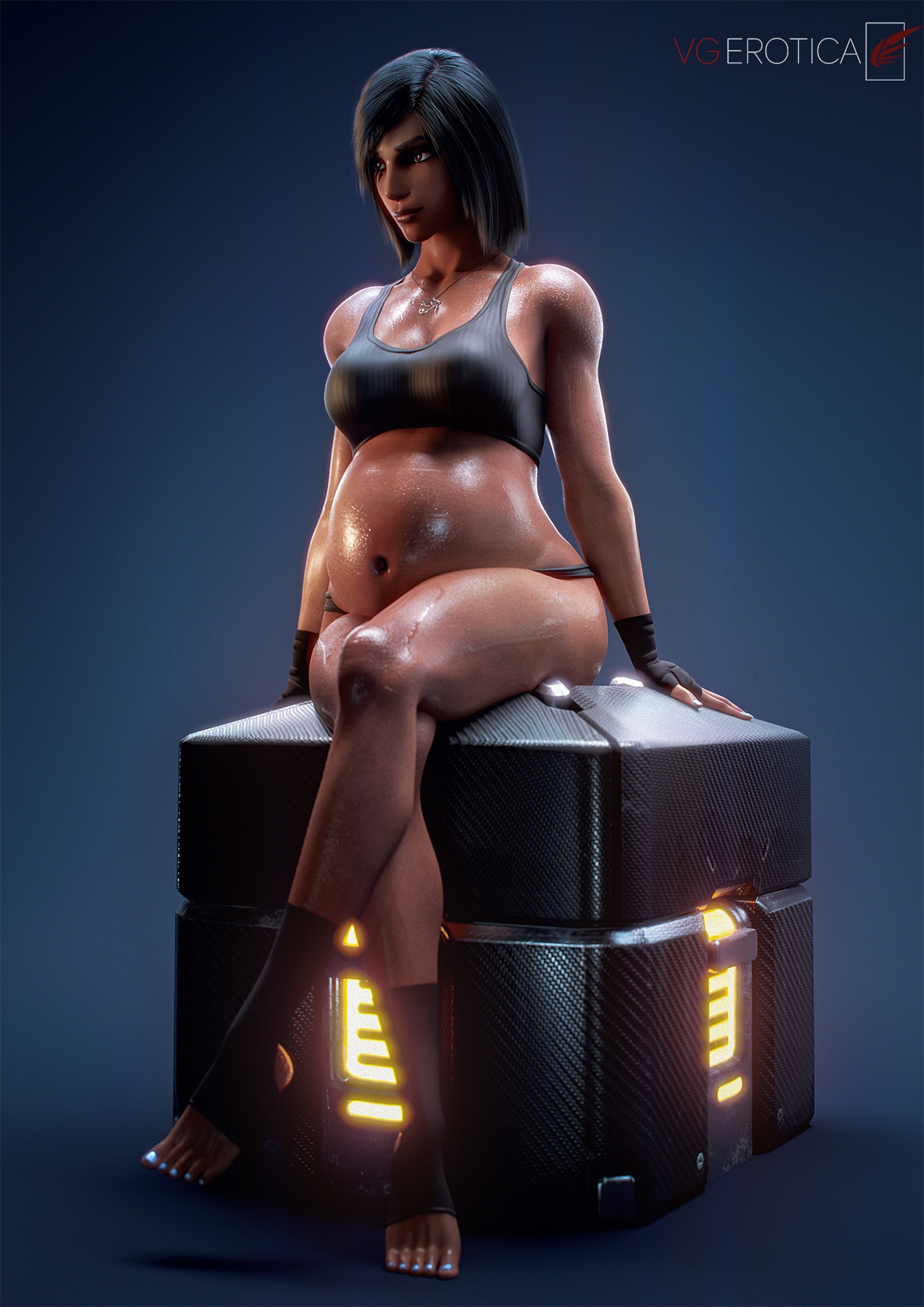 Pharah topless Overwatch Pharah Topless Nude Natural Tits Sweaty Gym Workout Pregnant 3