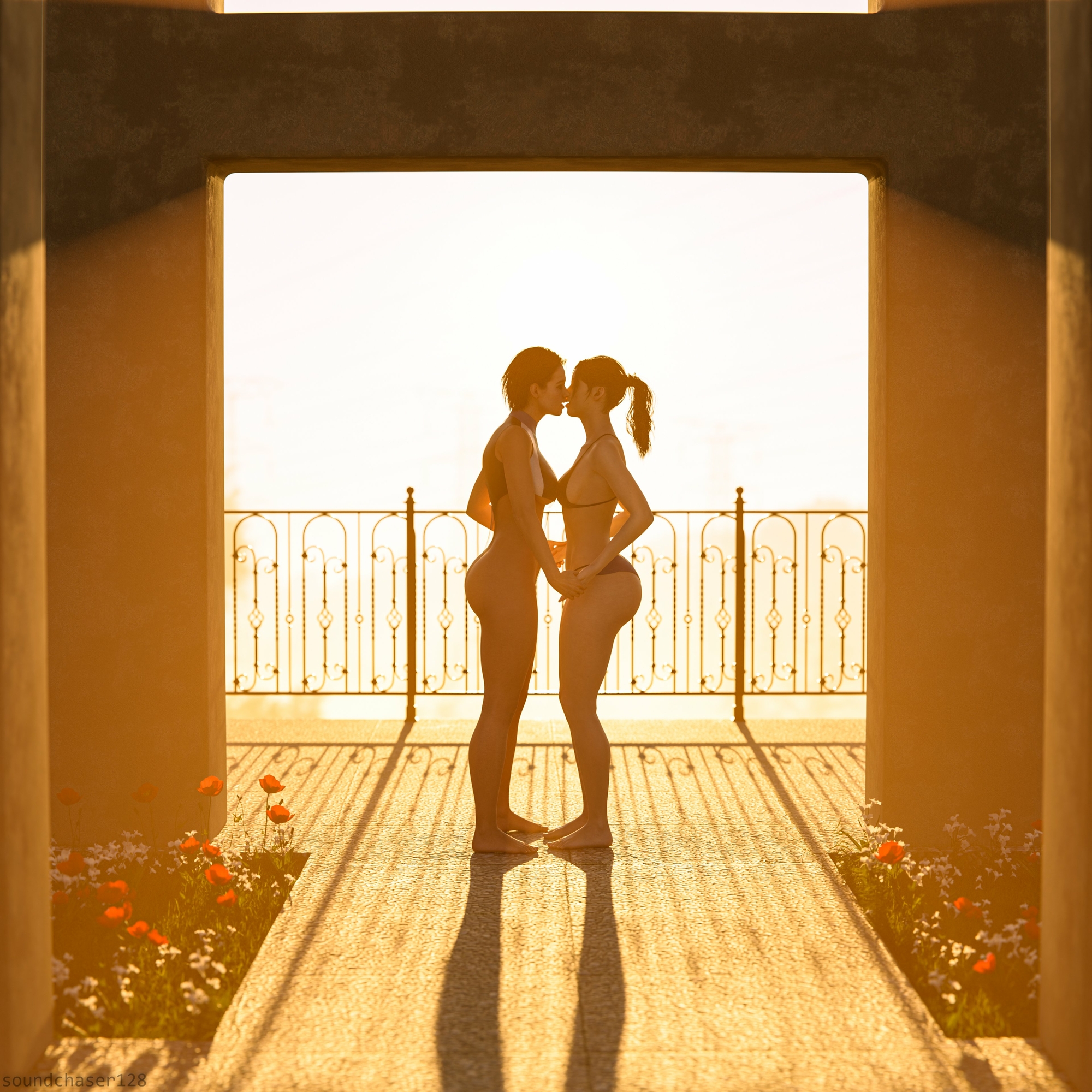 Jill and Claire in the sunset Jill Valentine Resident Evil Claire Redfield Big Tits Swimsuit Bikini Lesbian Eating Pussy Fingering Pussy 2