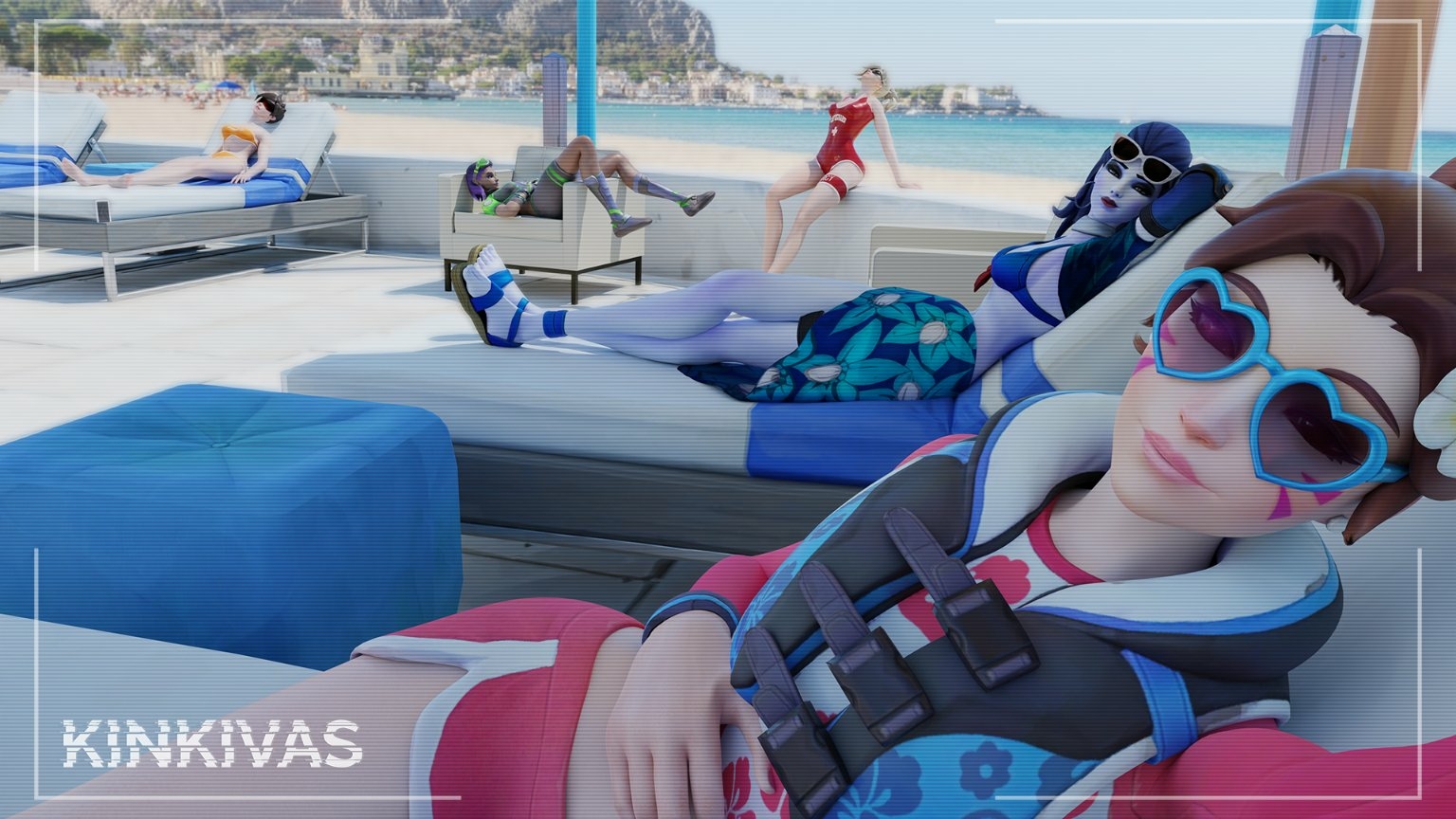 Overwatch Girls Relaxing Beachside🏖️ Dva (overwatch) Widowmaker Mercy Sombra Tracer Overwatch Nude Beach Swimsuit Small Tits