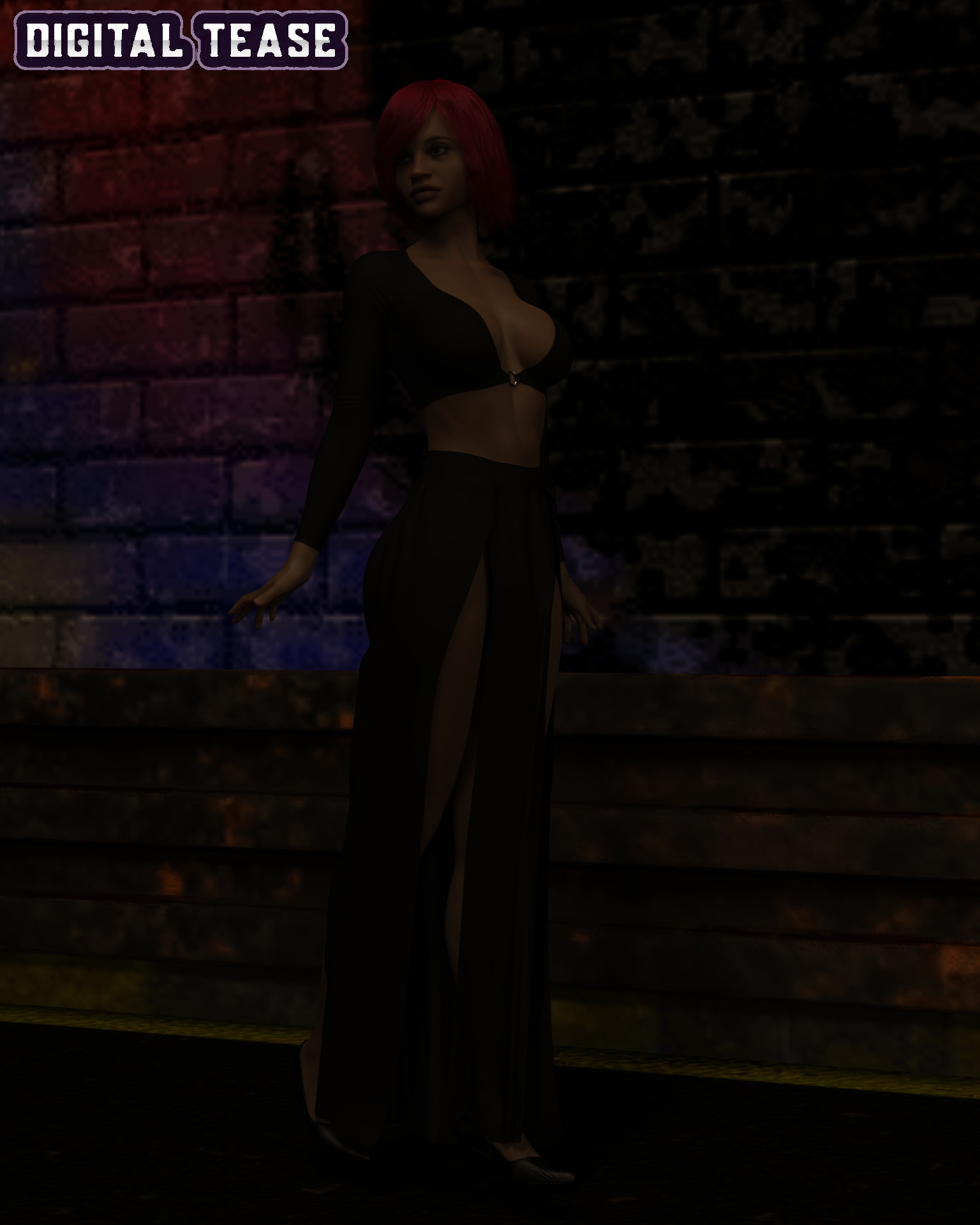 In the dark alley  Lips Dress Legs Big boobs