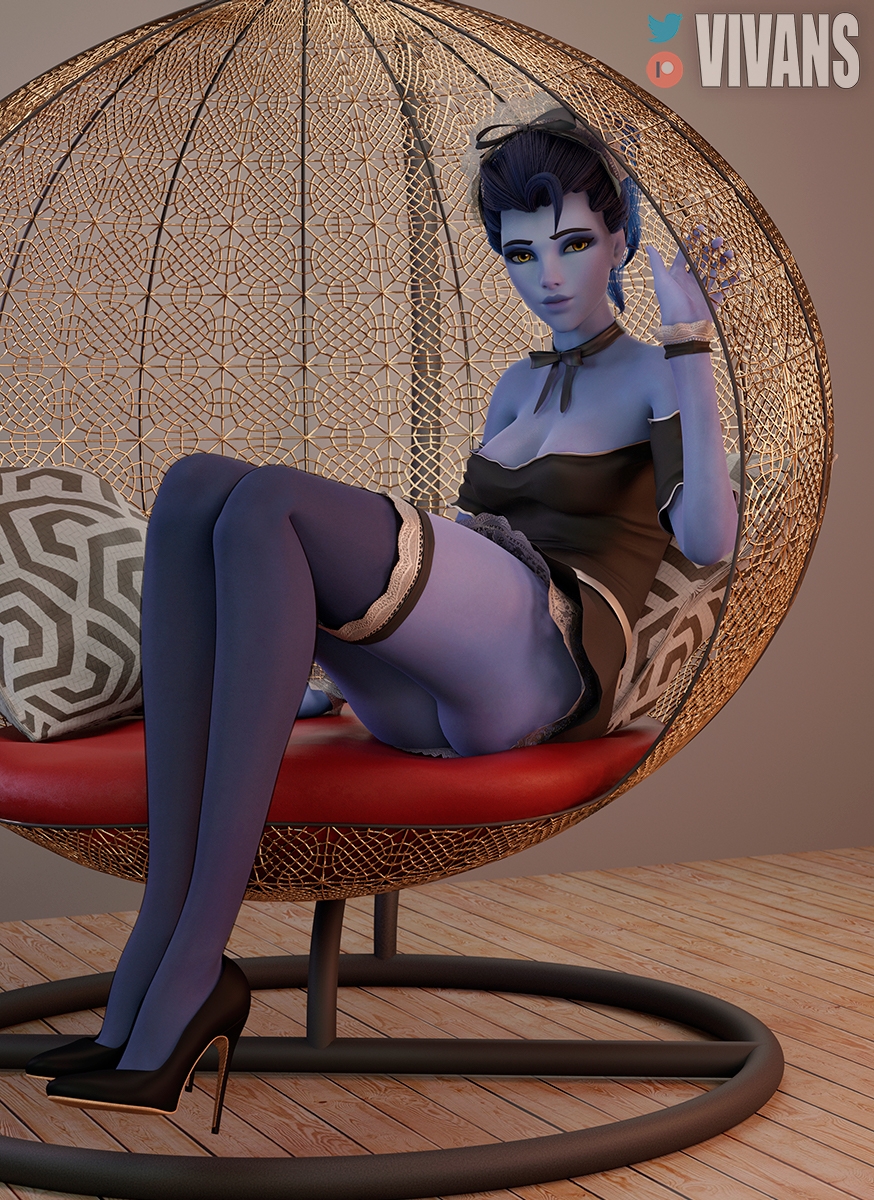 Some Legs From The Foot Lady Widowmaker Overwatch Nsfw 3d Girl 1girl Legs Ass Upskirt Stockings Thick Thighs High Heels Tight Maid Maid Outfit Maid Uniform Sexy Sexy Ass Boobs Blue Skin Yellow Eyes Blue Hair Looking At Viewer