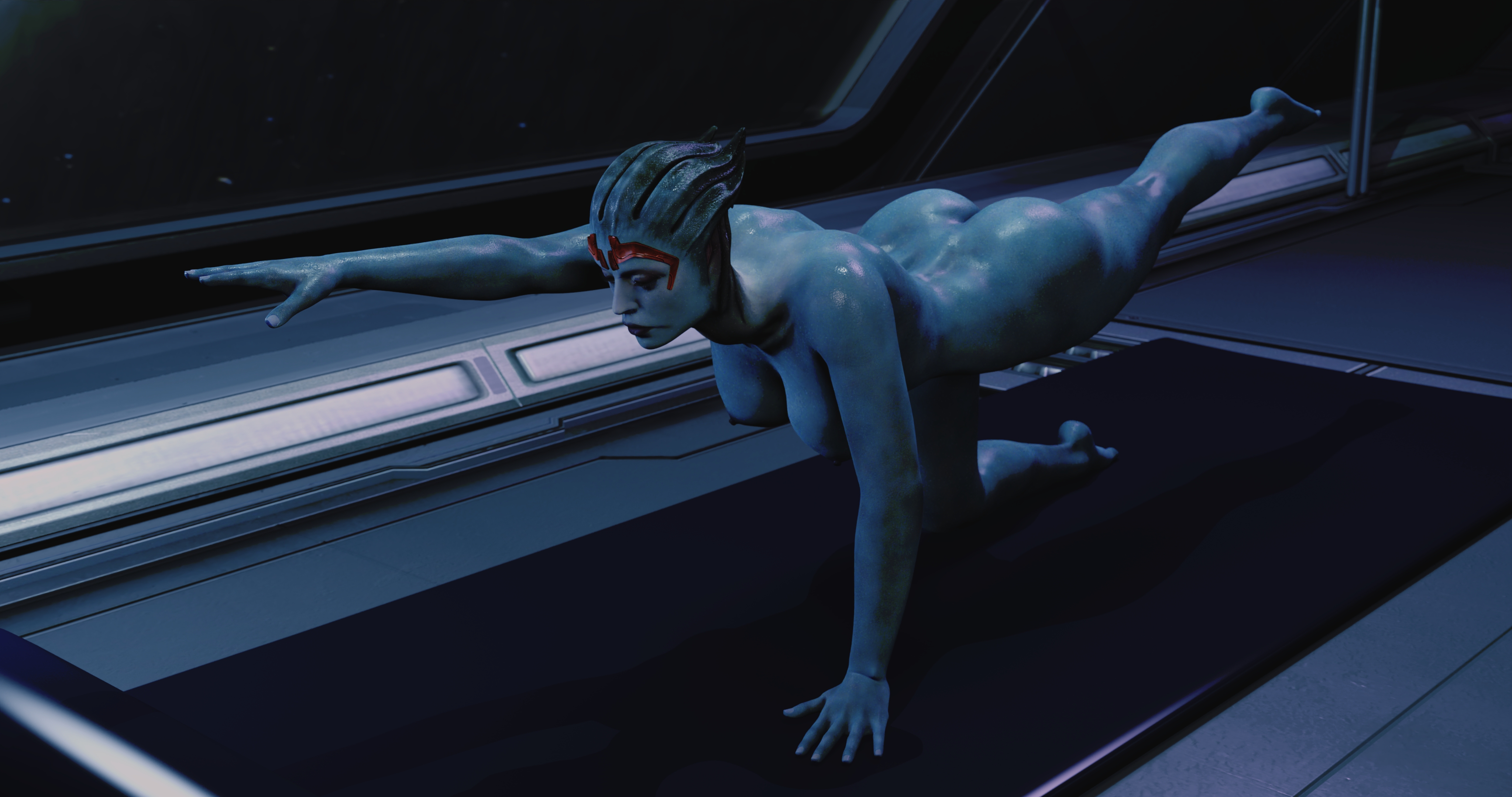 Samara does some yoga Samara Mass Effect Asari (mass Effect) Yoga Nude Pinup Feet Ass Female Female Only