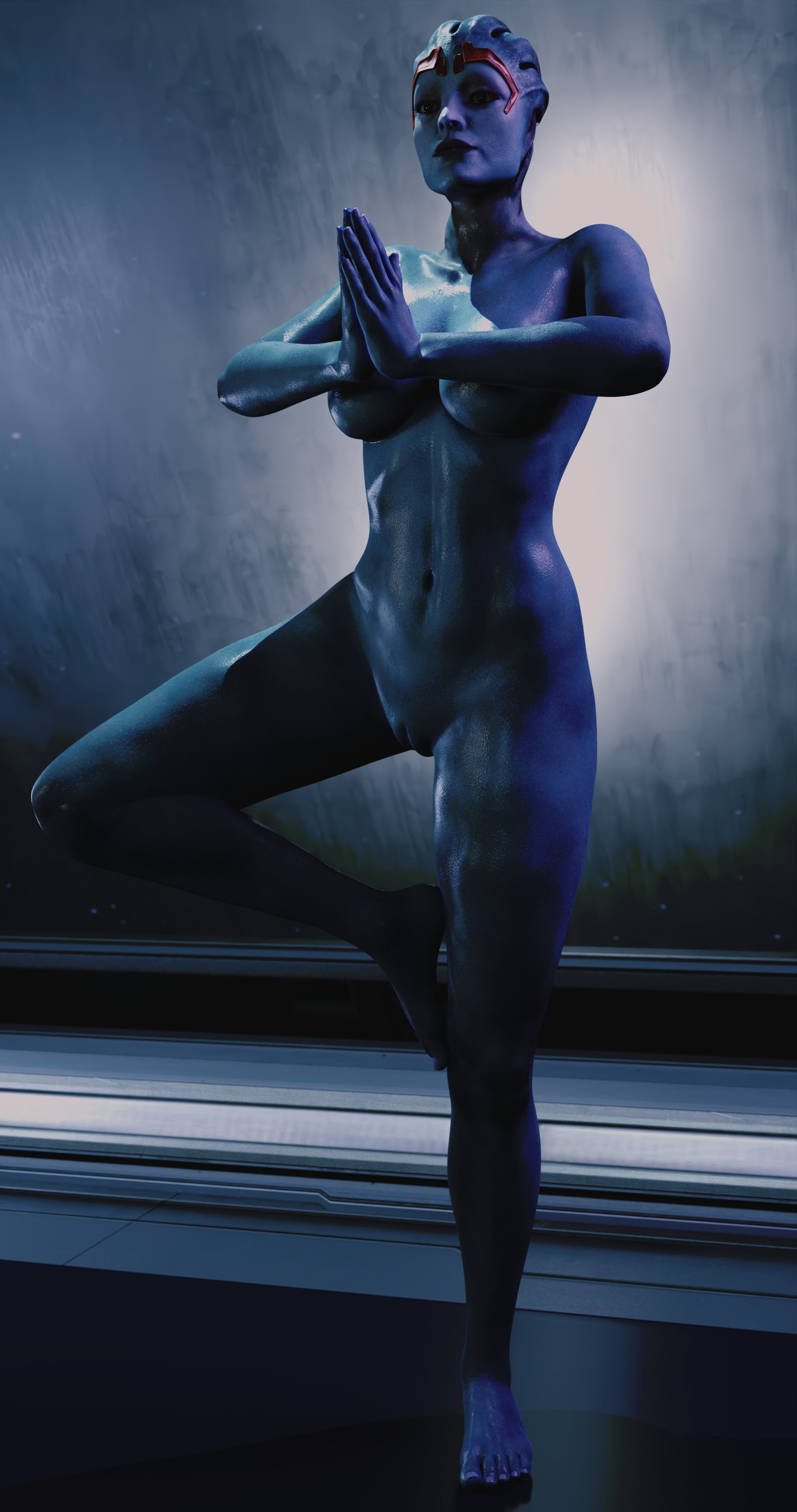 Samara does some yoga Samara Mass Effect Asari (mass Effect) Yoga Nude Pinup Feet Ass Female Female Only 3