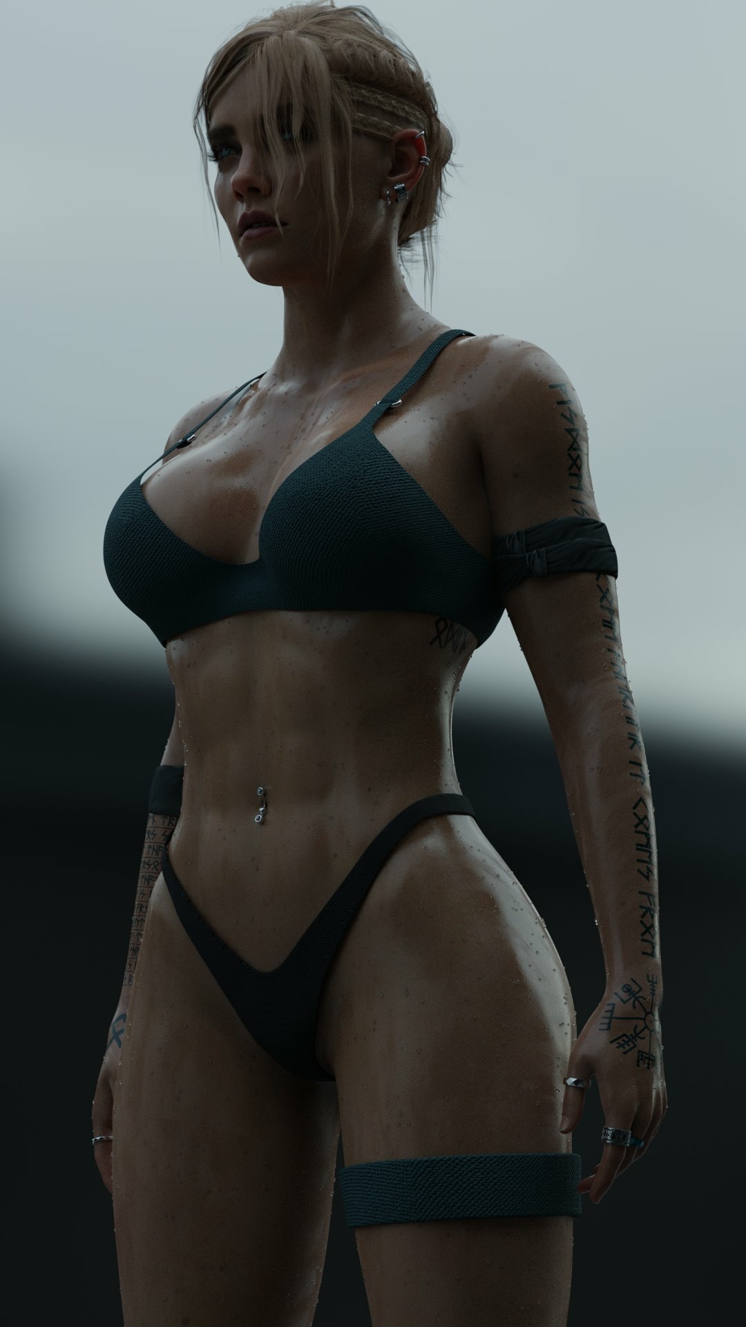 Always gotta check both front and back 🍑 Revna Original Original Character Blonde Sexy 3d Girl Big Booty Muscular Girl Perfect Body