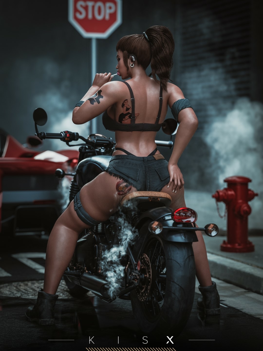 Brigitte is one with the thicc🍑 Brigitte Overwatch Motorcycle Sexy Sfw Brunette Tattoo Pov Panties Posing