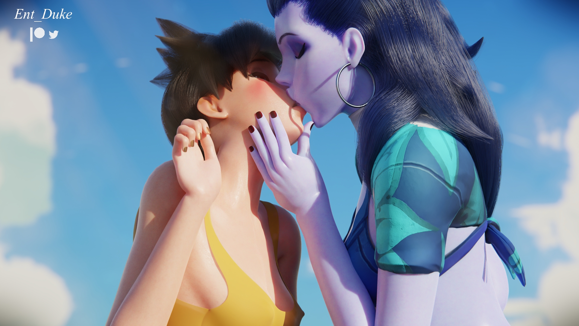 Widowmaker has some fun with Tracer Overwatch Tracer Widowmaker 3d Porn Videogame Nude Beach 3