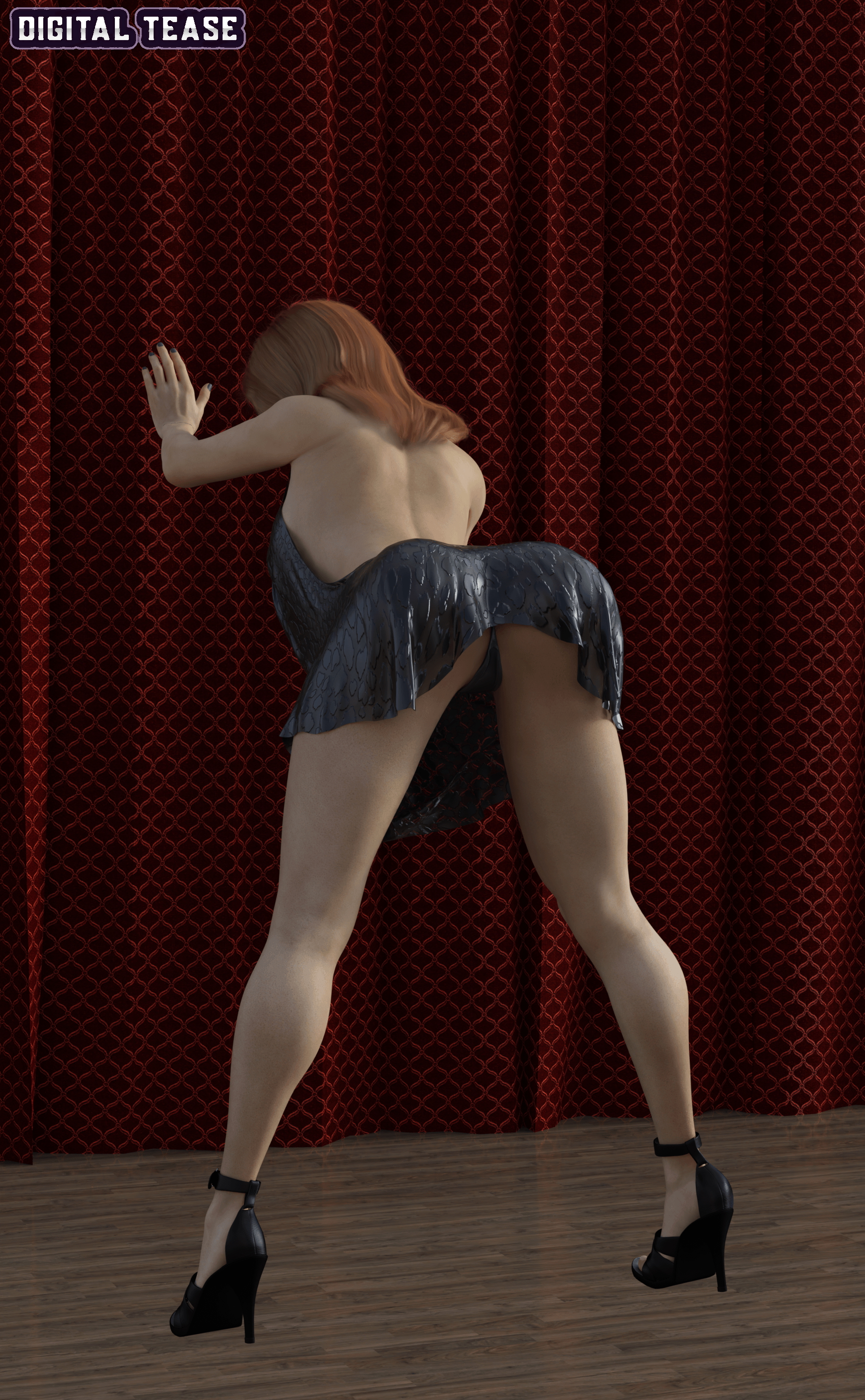 A public tease!  High Heels Dress Ass Thong Legs