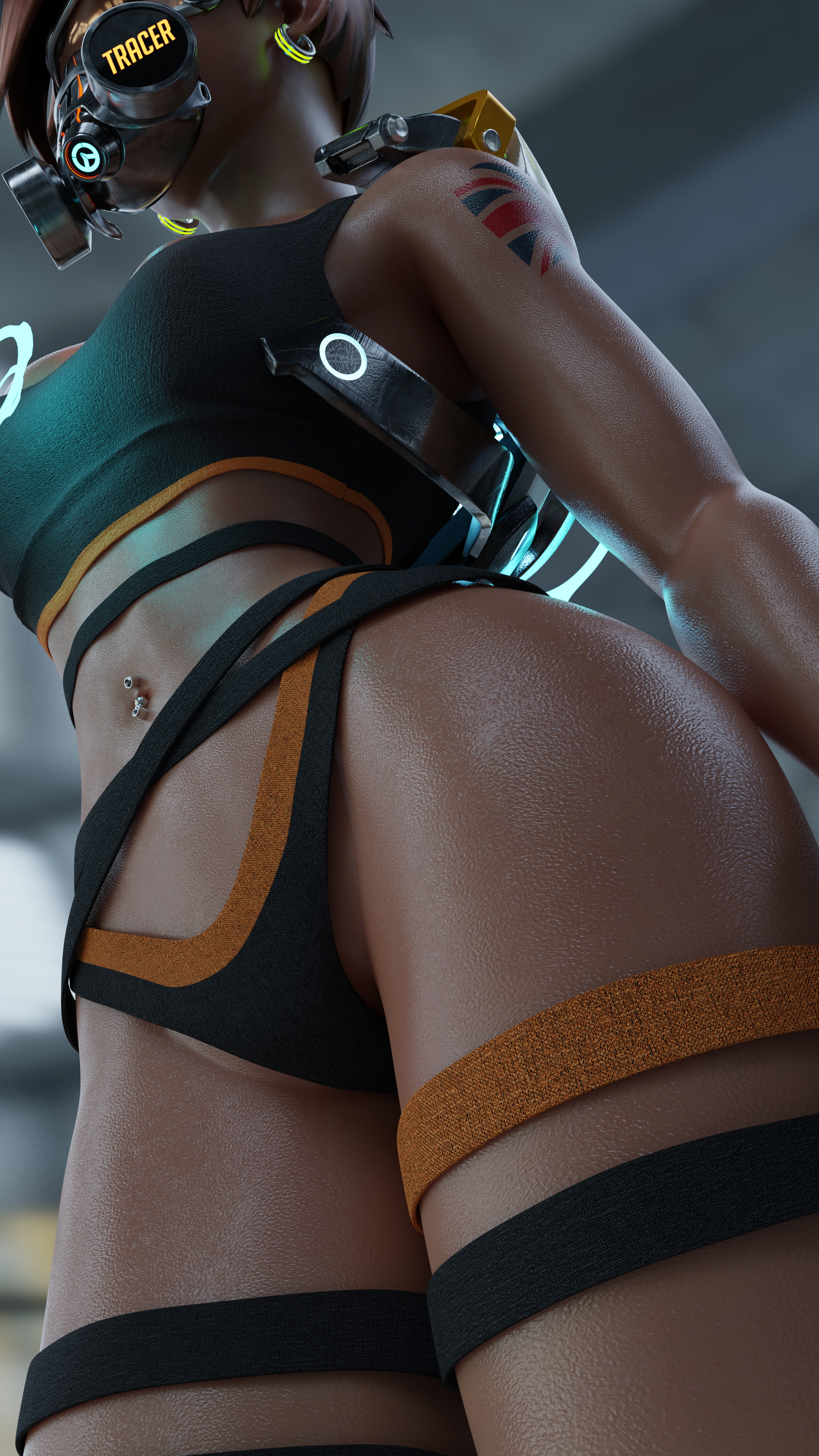 She could trace me anytime 😏 Tracer Overwatch 3d Porn Sexy Sfw Big Booty Perfect Body Outfit 3d Girl Brunette Piercing Gas Mask Fit Posing 6